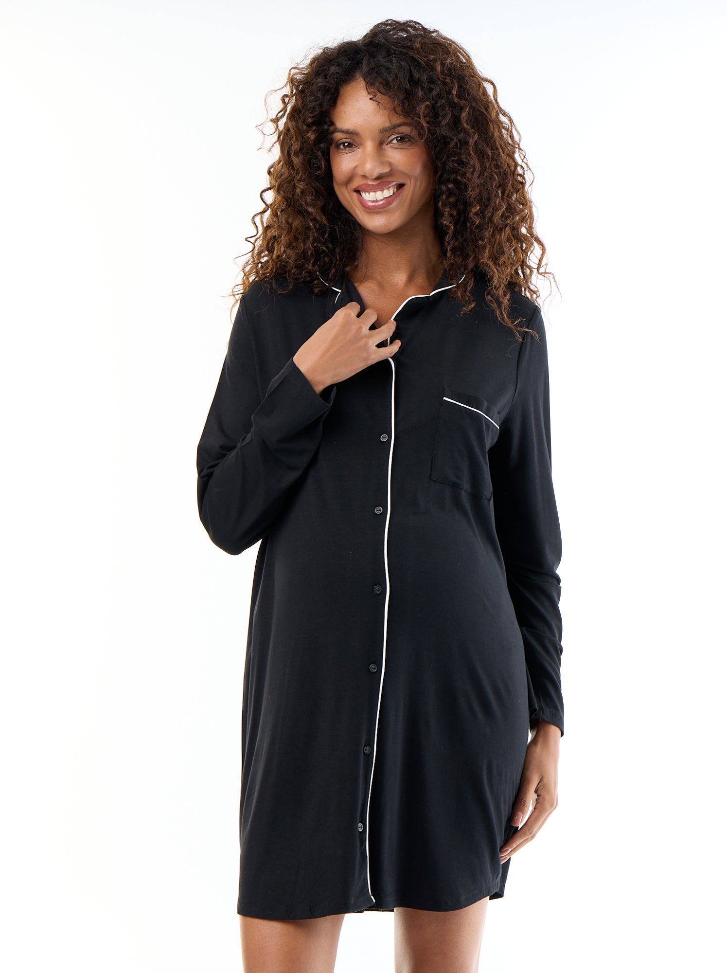 Chemise de nuit unie de maternité - Noir