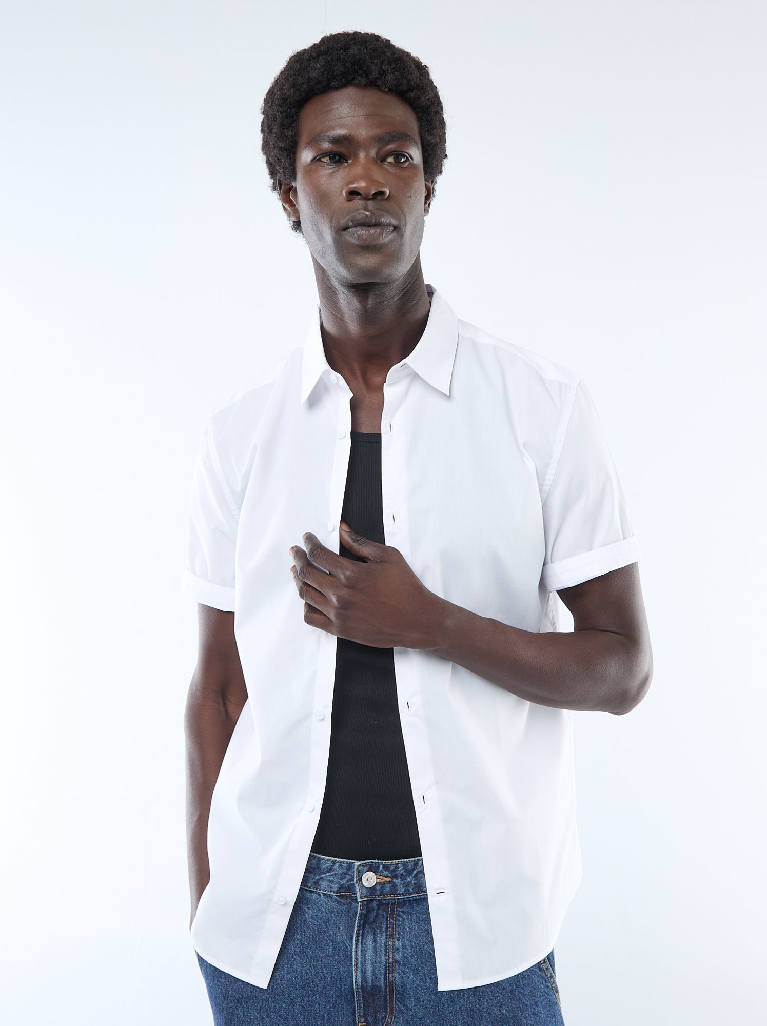 Chemise droite à manches courtes - Blanc