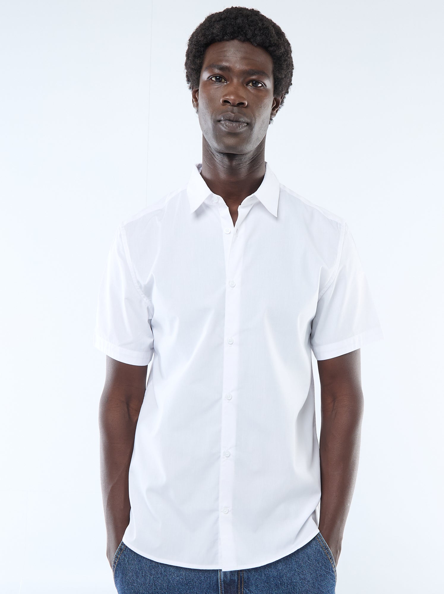 Chemise droite à manches courtes - Blanc
