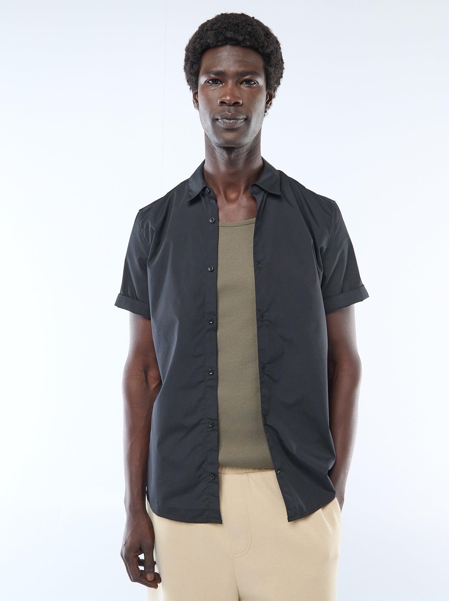 Chemise droite à manches courtes - Noir