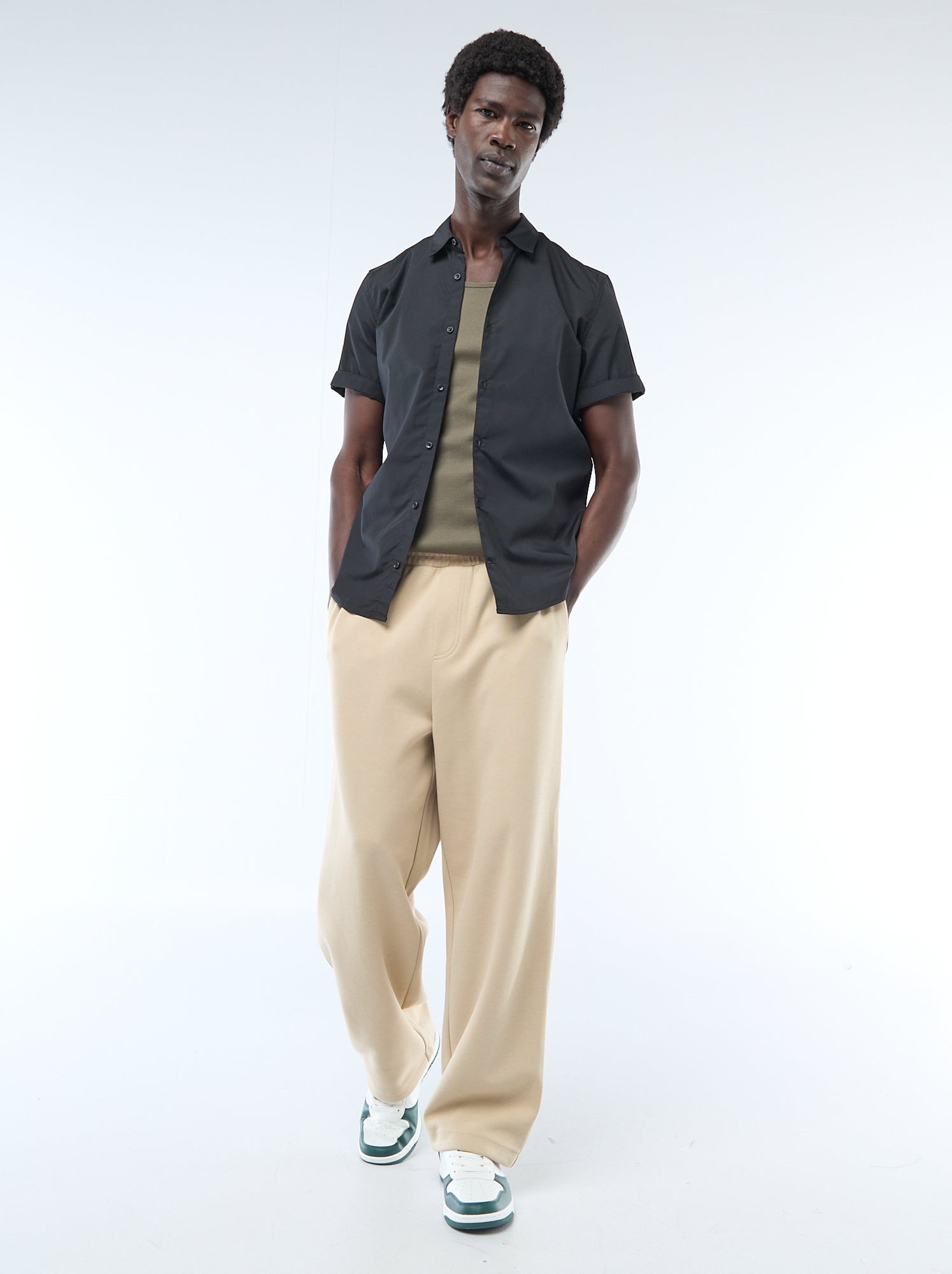 Chemise droite à manches courtes - Noir