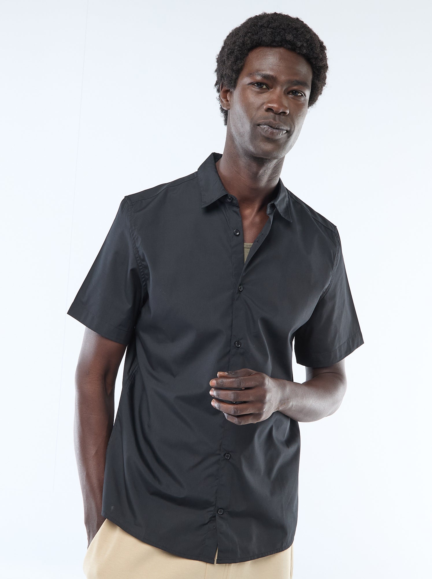 Chemise droite à manches courtes - Noir