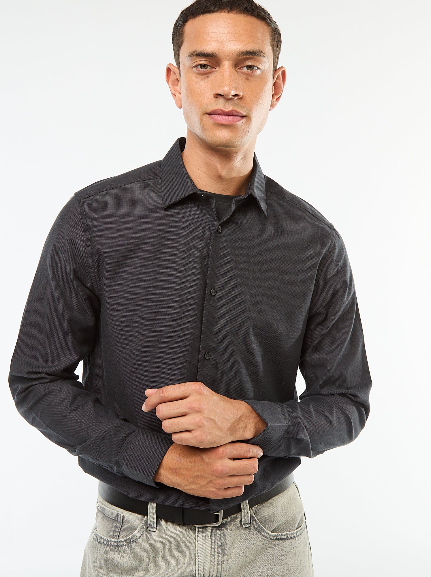 Chemise droite unie - Noir