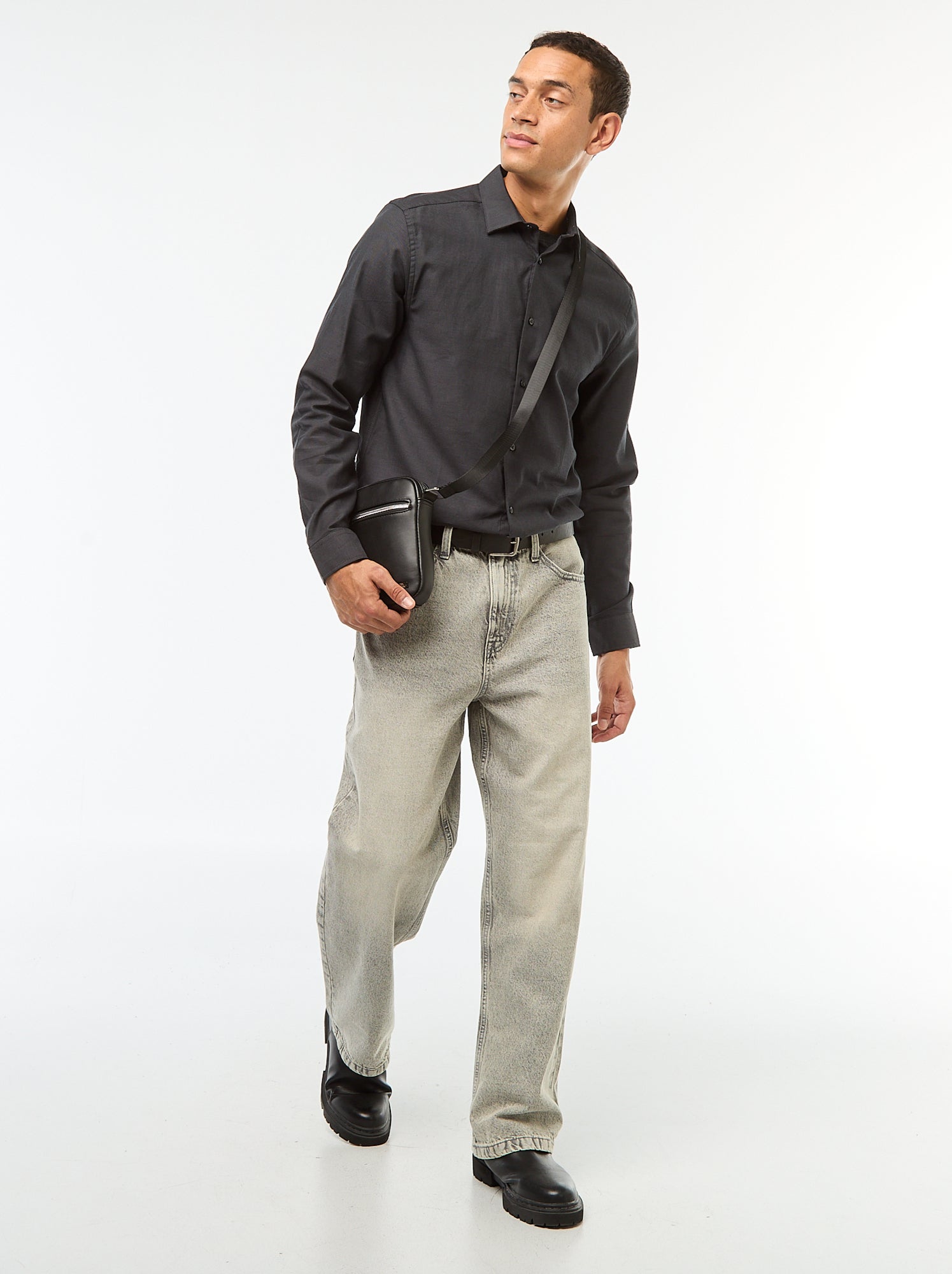 Chemise droite unie - Noir