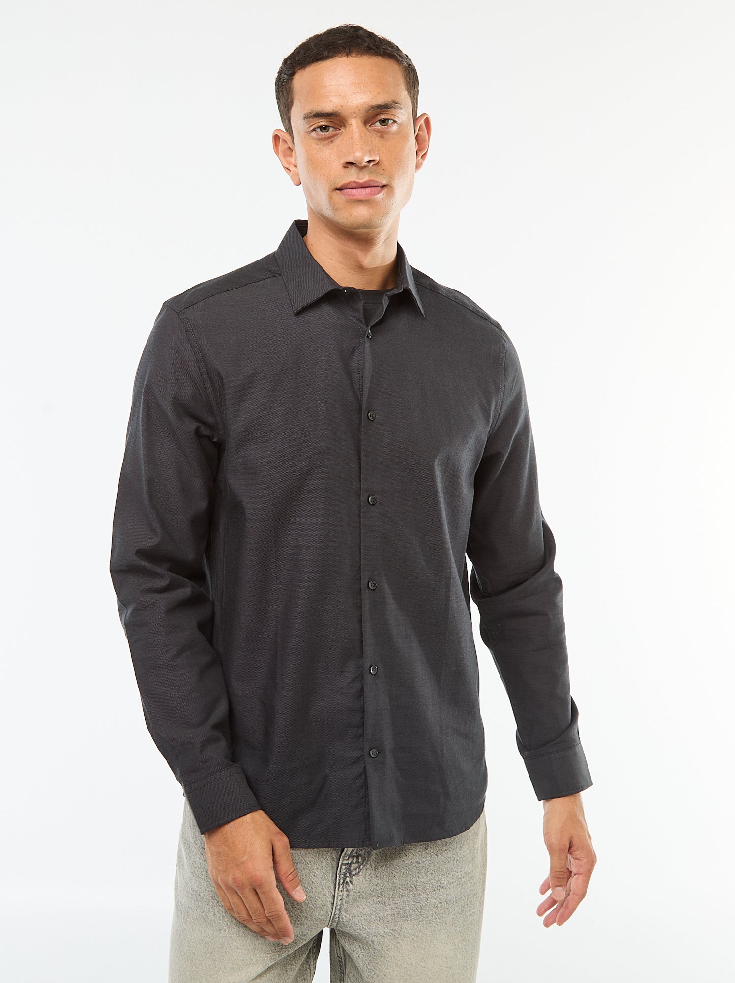 Chemise droite unie - Noir