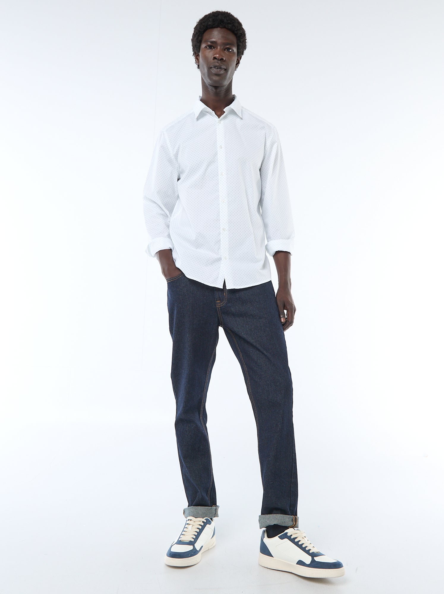 Chemise droite/regular à pois - Blanc à pois