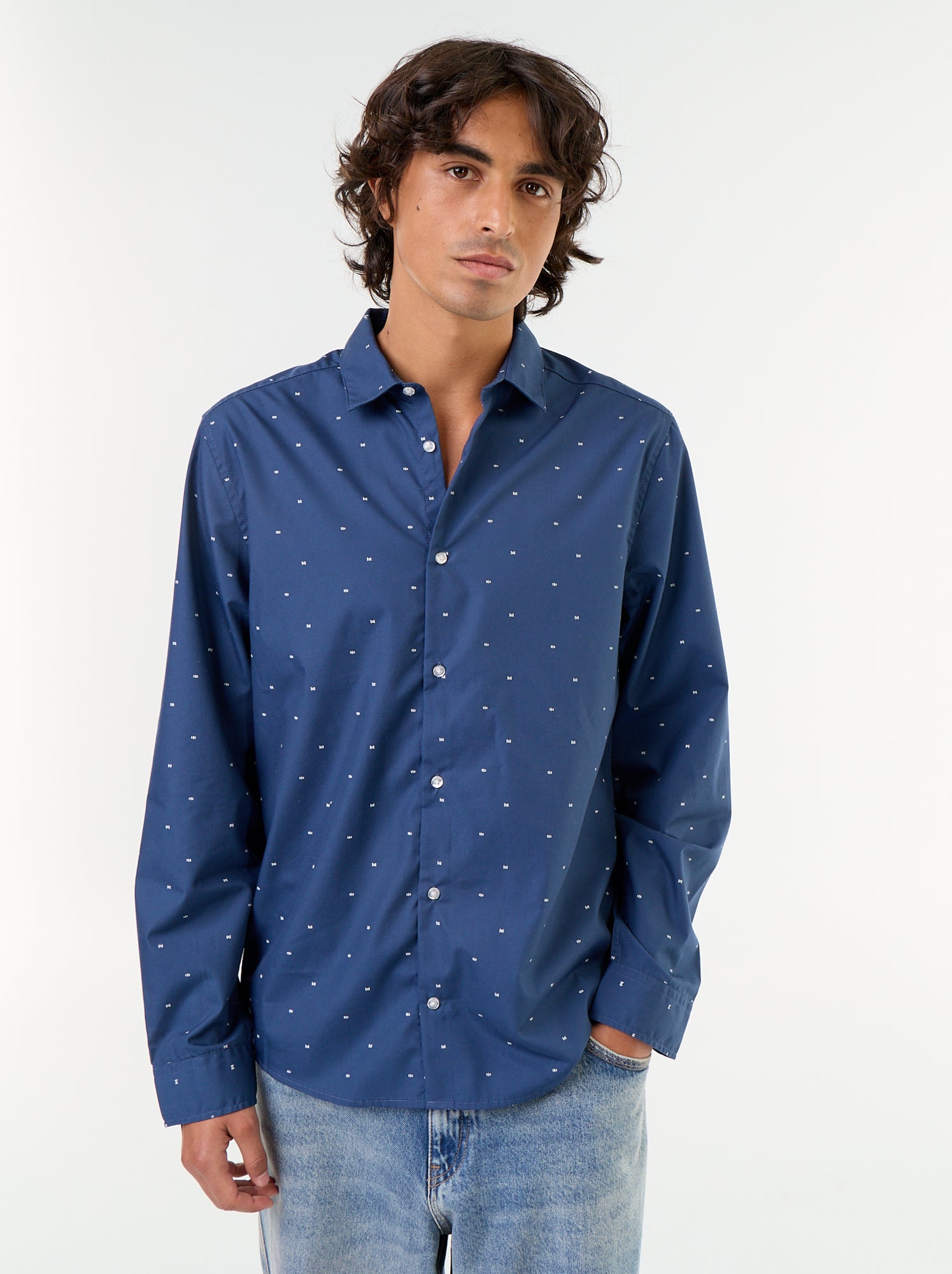 Chemise droite/regular à pois - Bleu (BQO90_16)