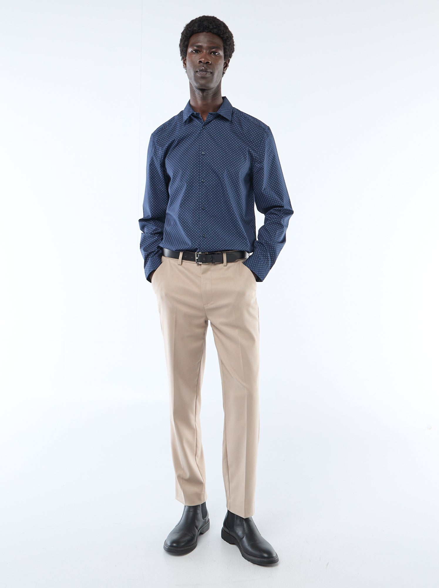 Chemise droite/regular à pois - Bleu (BQO90_2)