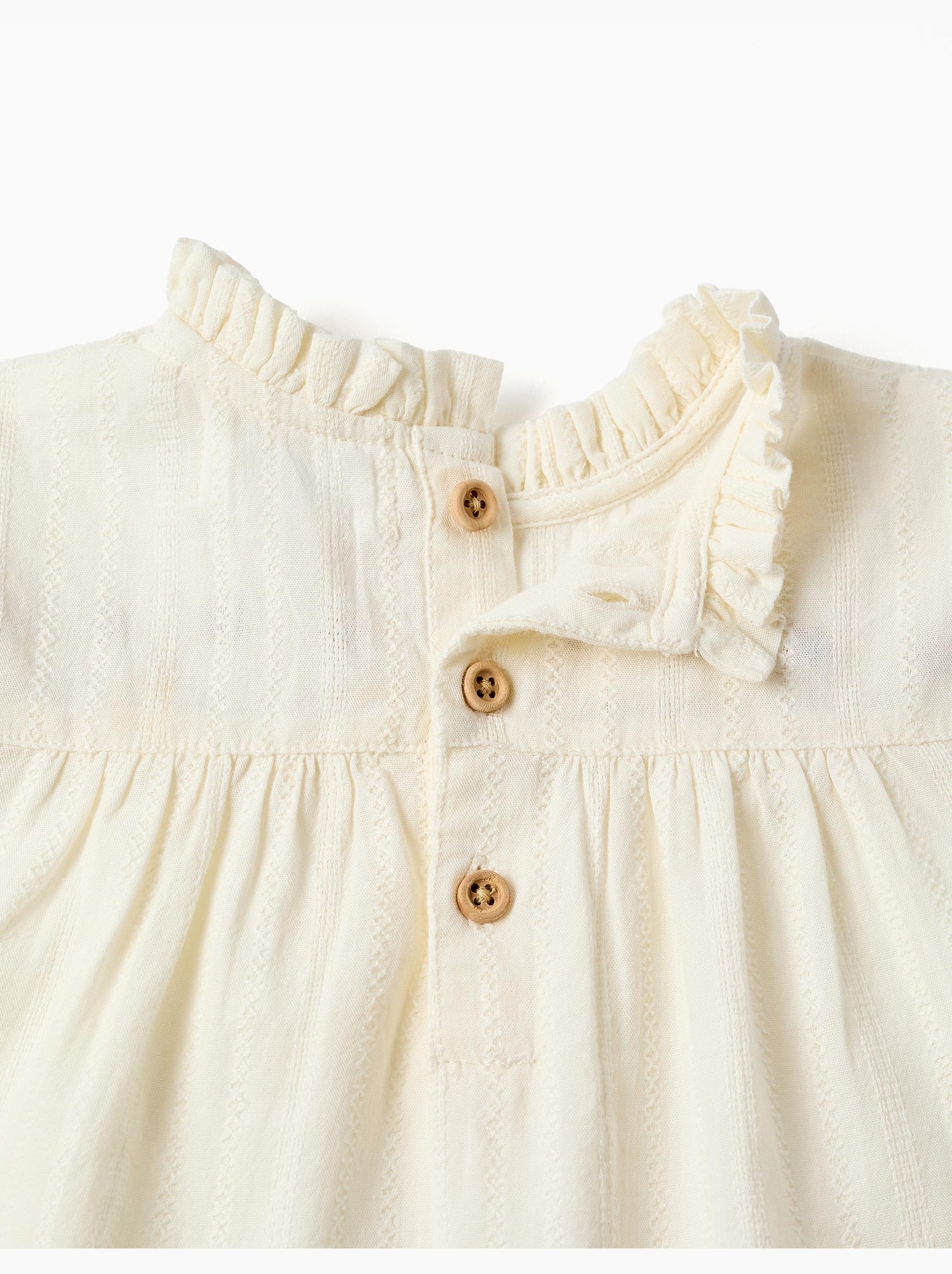 Chemise en coton à manches longues avec fleurs et volants - Blanc