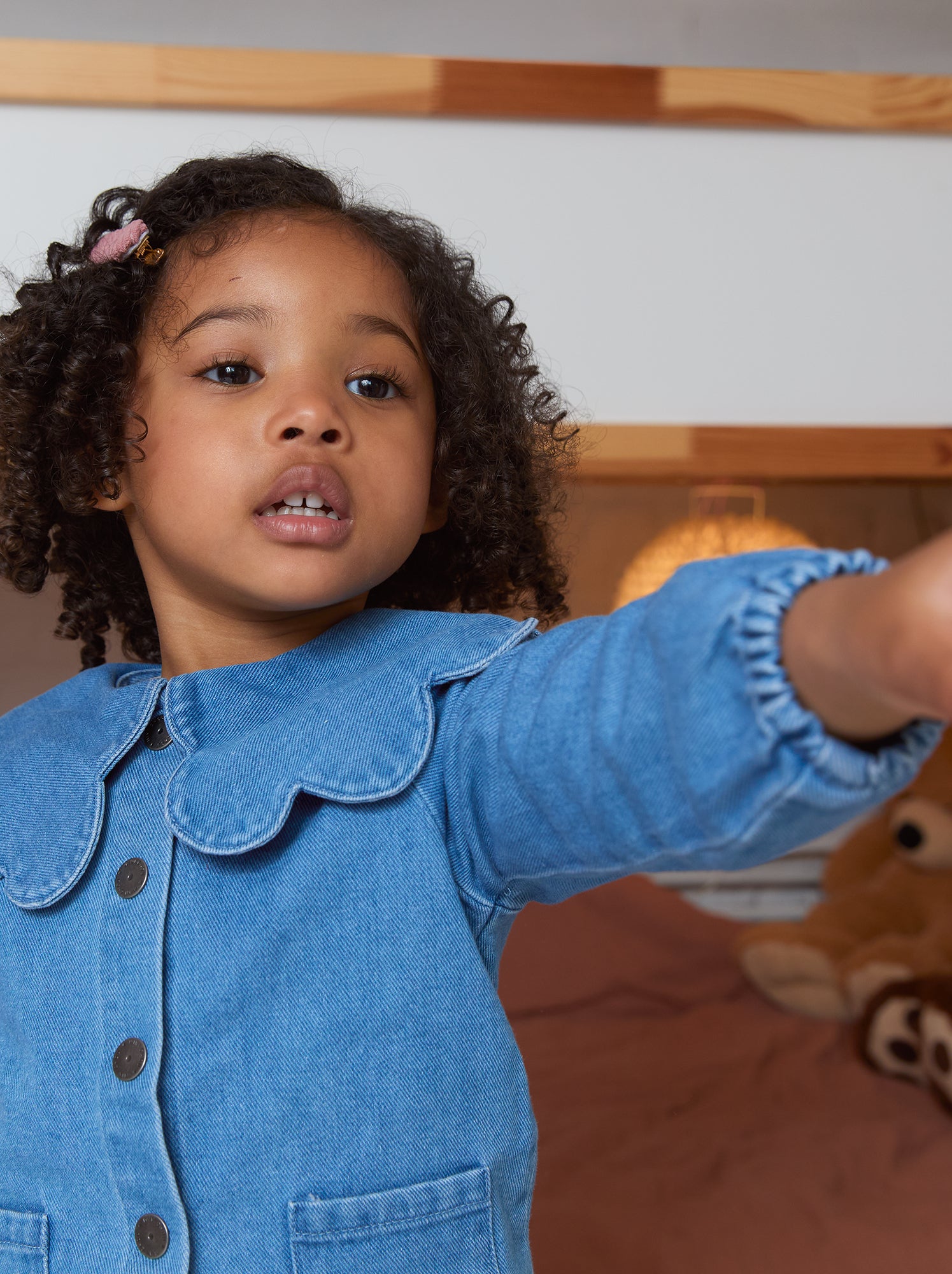 Chemise en denim avec col claudine - Bleu