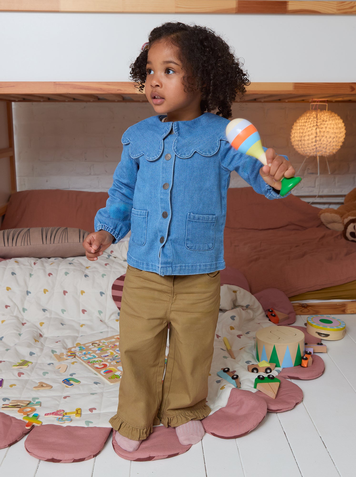 Chemise en denim avec col claudine - Bleu