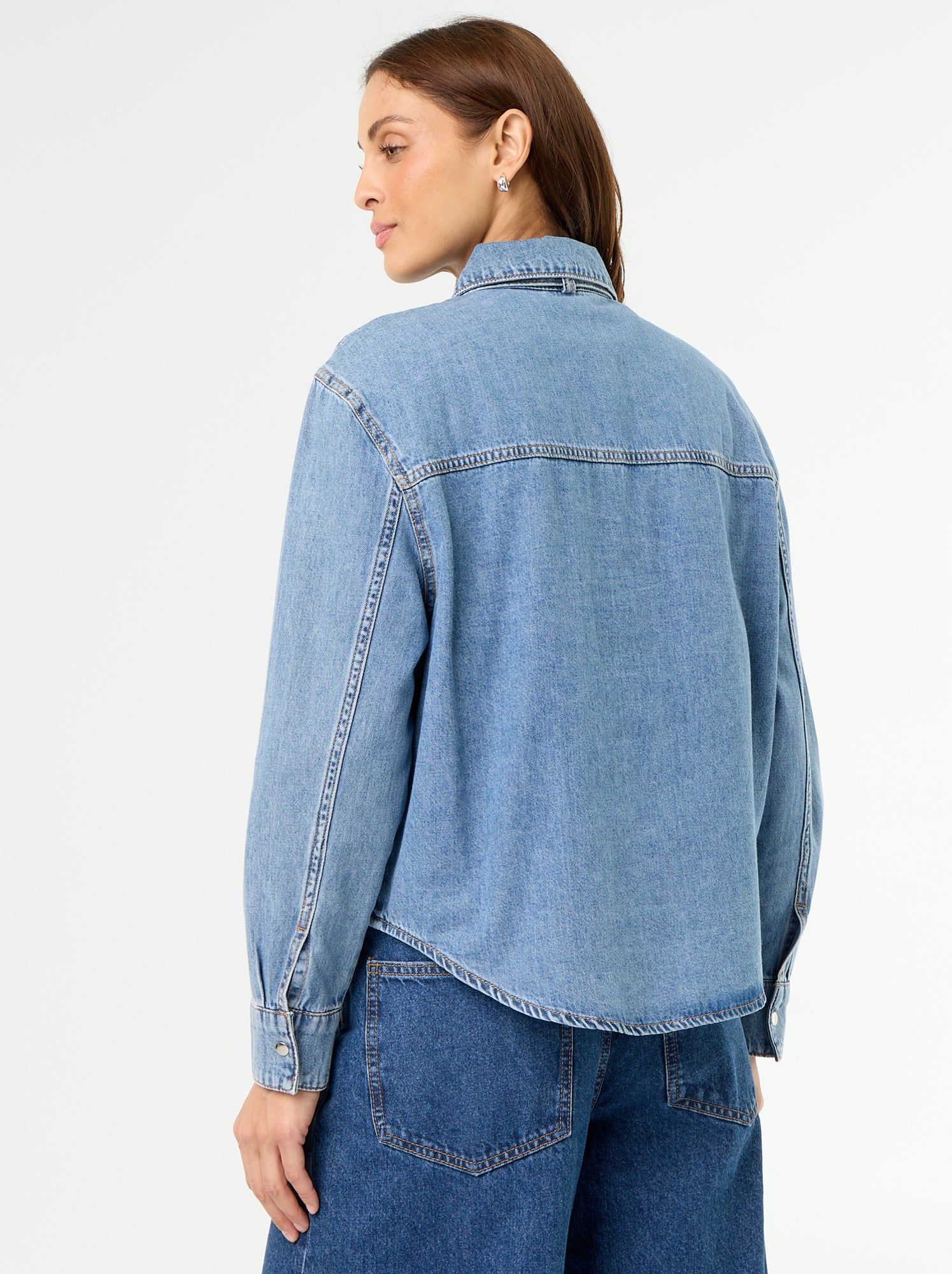 Chemise en denim avec col lavallière - Bleu (GJM18_2)