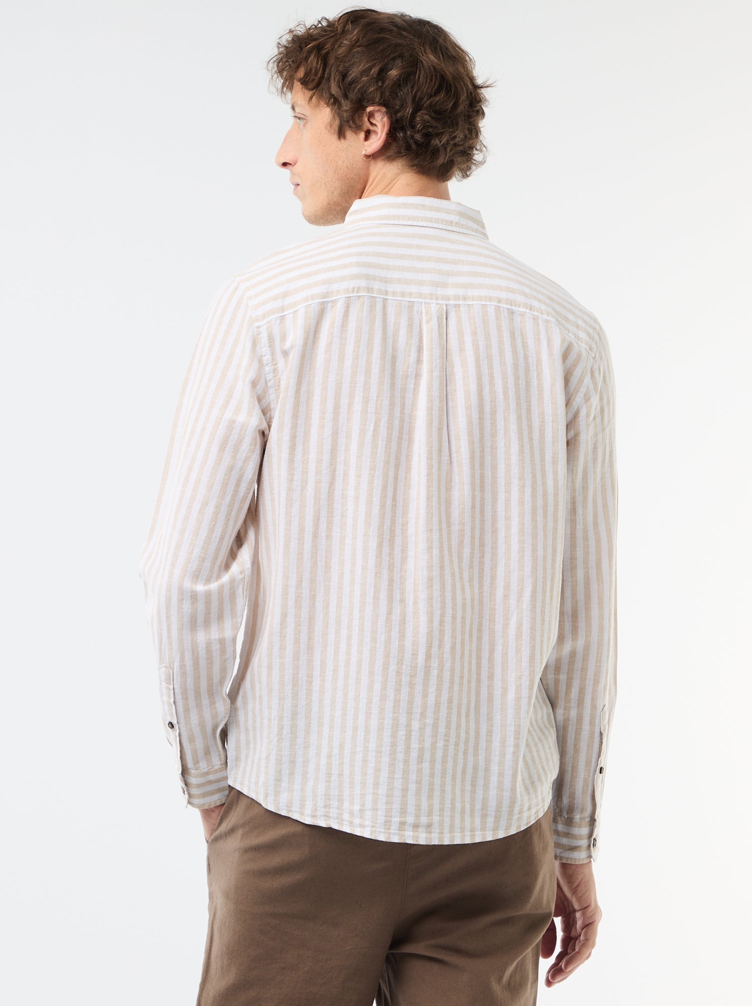 Chemise en lin et coton rayée - Beige
