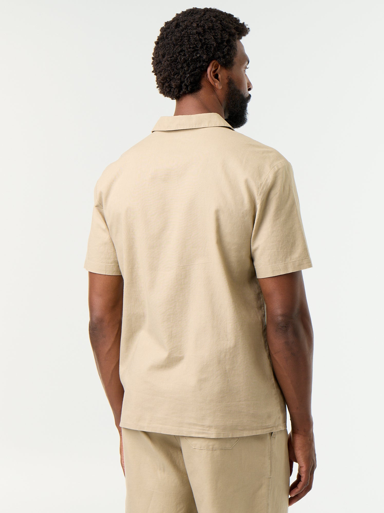 Chemise en lin mélangé à manches courtes - Beige