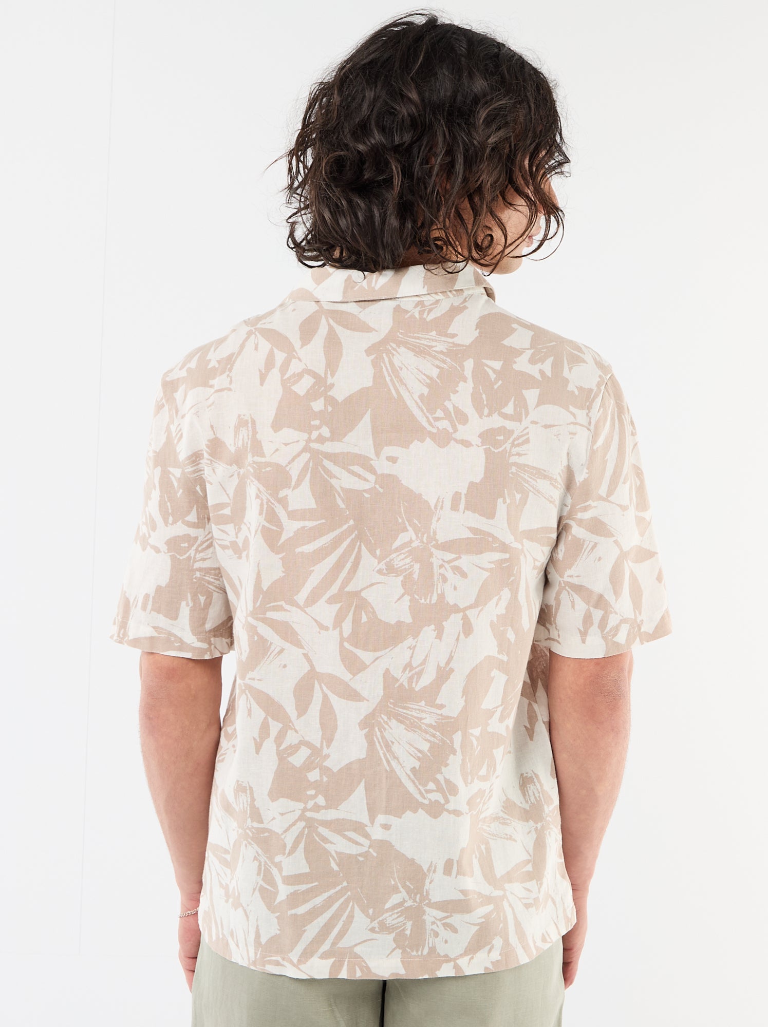 Chemise en lin mélangé à manches courtes - Blanc
