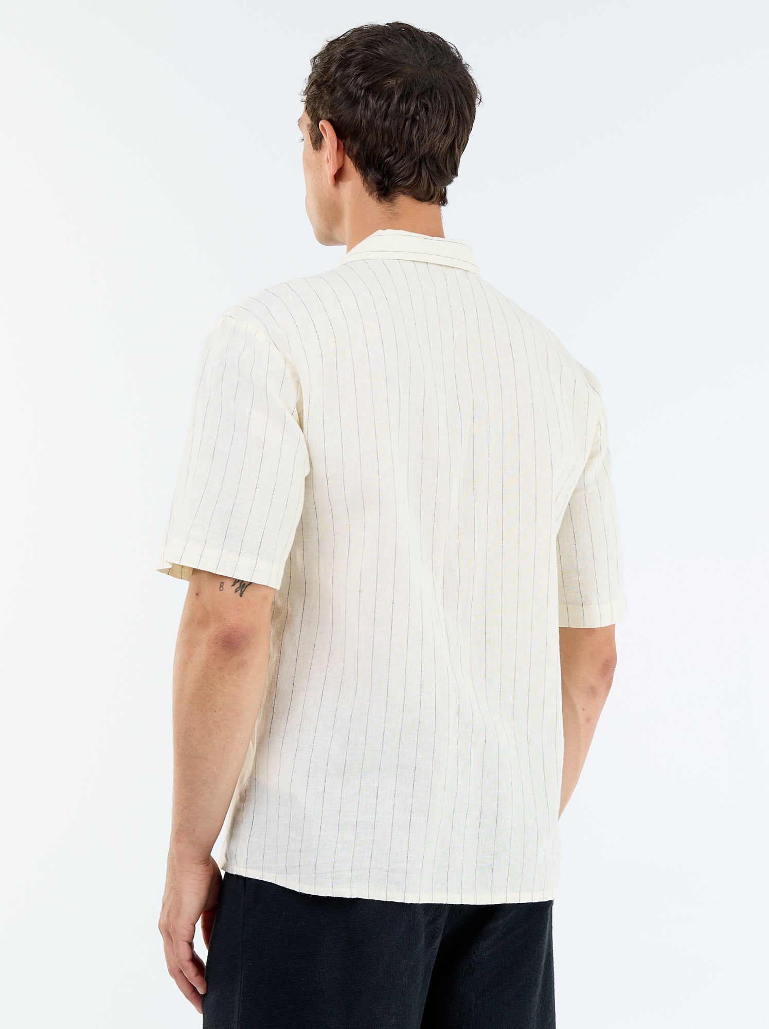 Chemise en lin mélangé à manches courtes - Blanc
