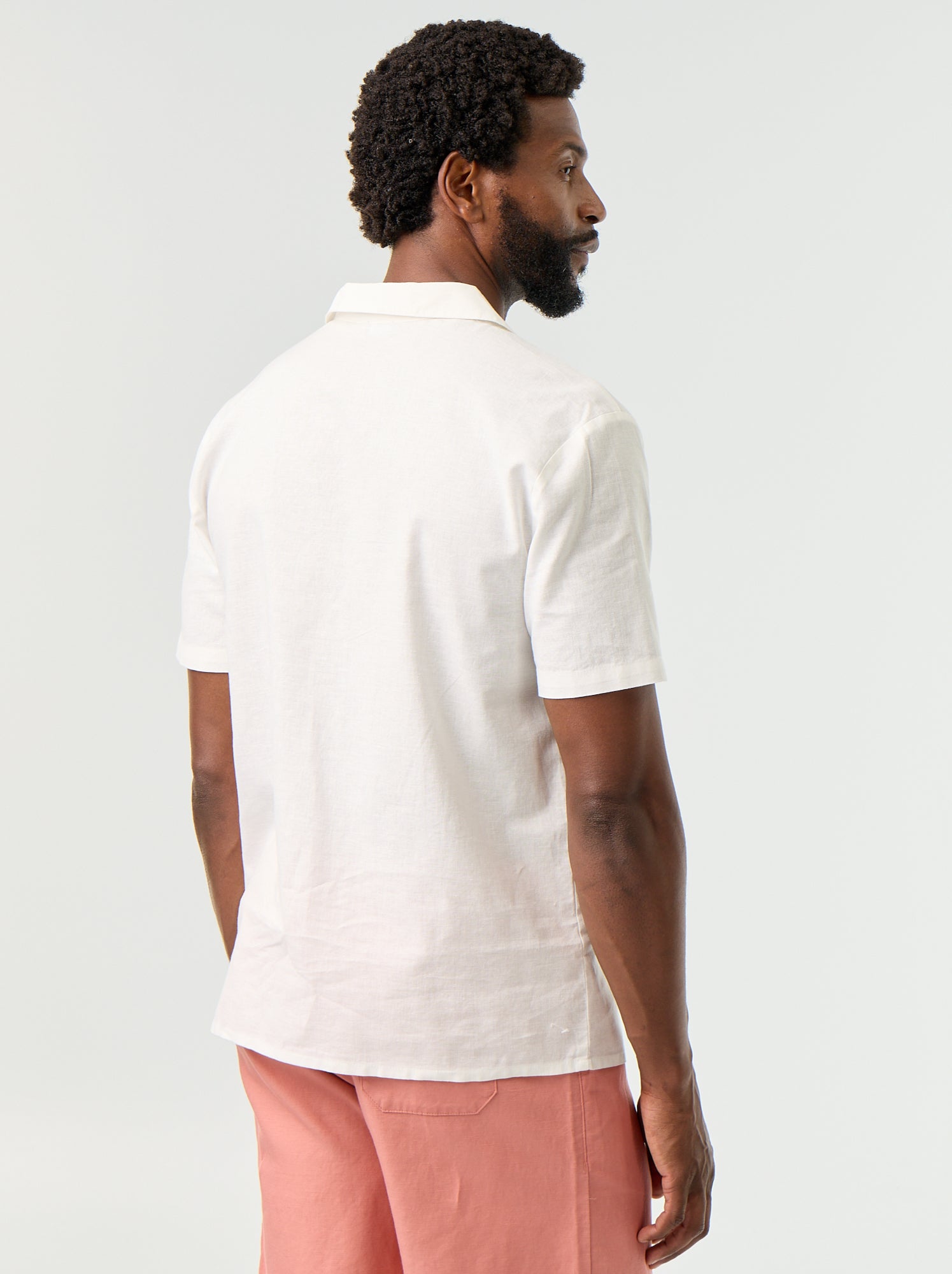Chemise en lin mélangé à manches courtes - Blanc