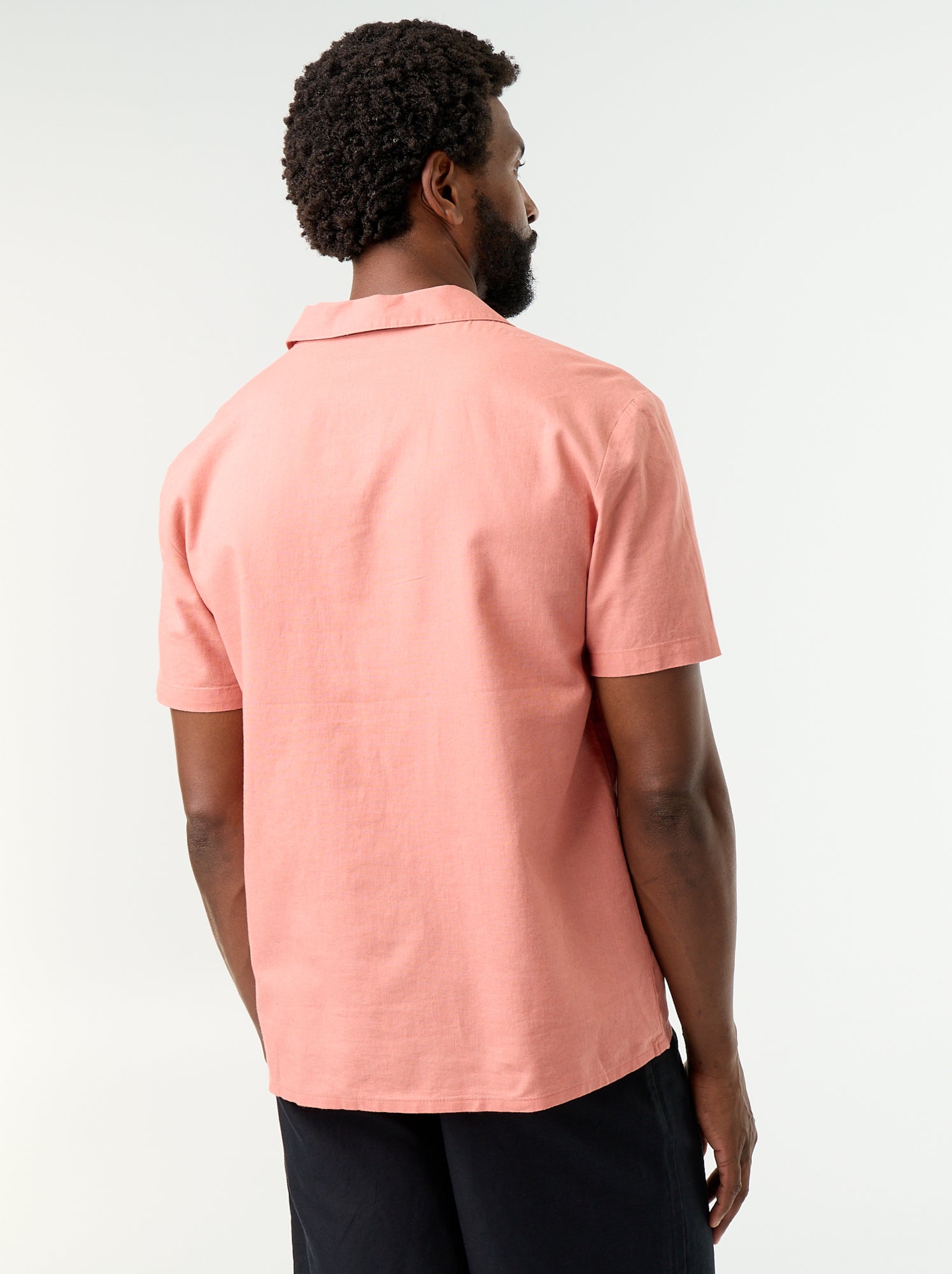 Chemise en lin mélangé à manches courtes - Rose