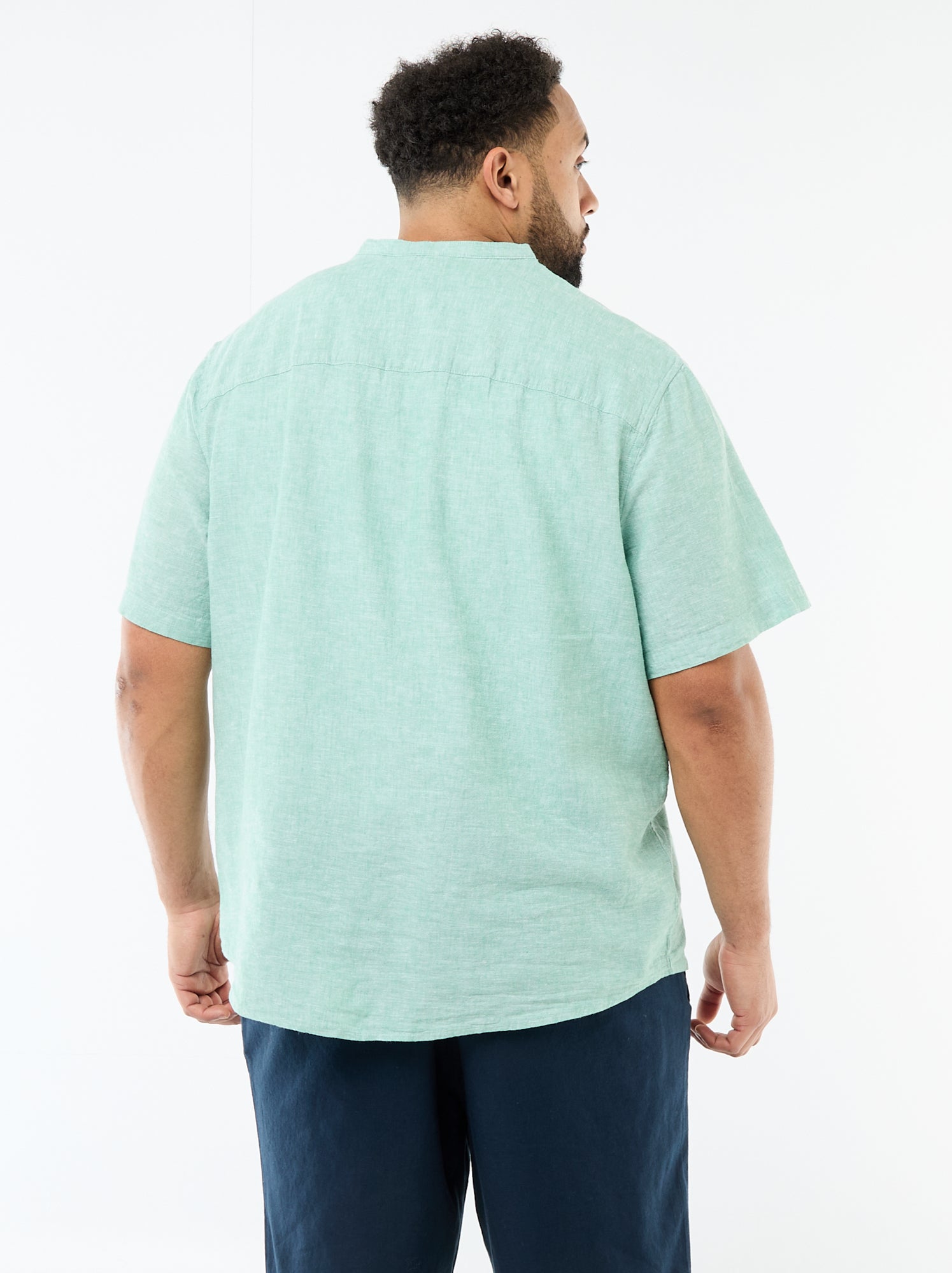 Chemise en lin mélangé à manches courtes - Vert