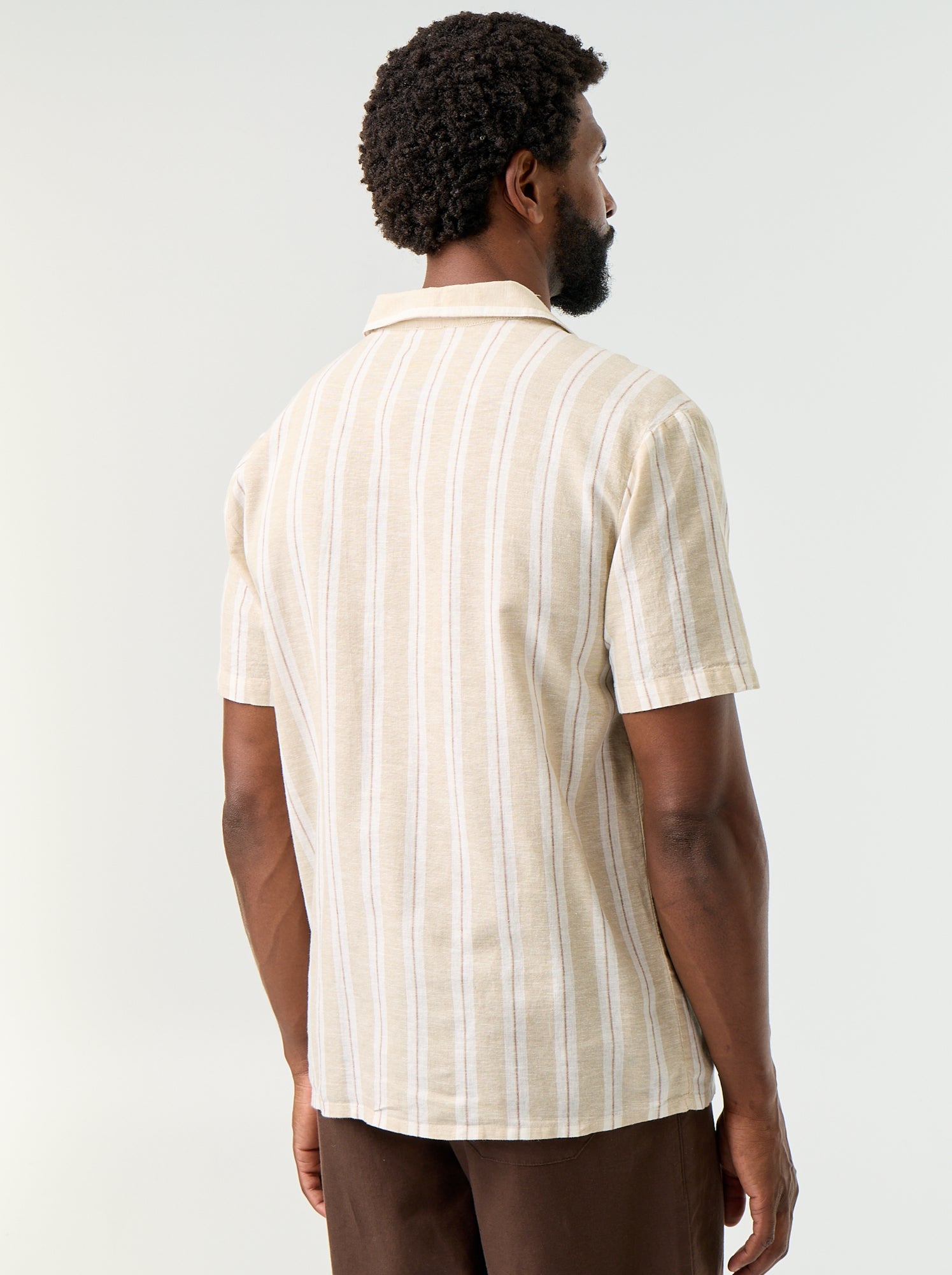 Chemise en lin mélangé à rayures - Beige