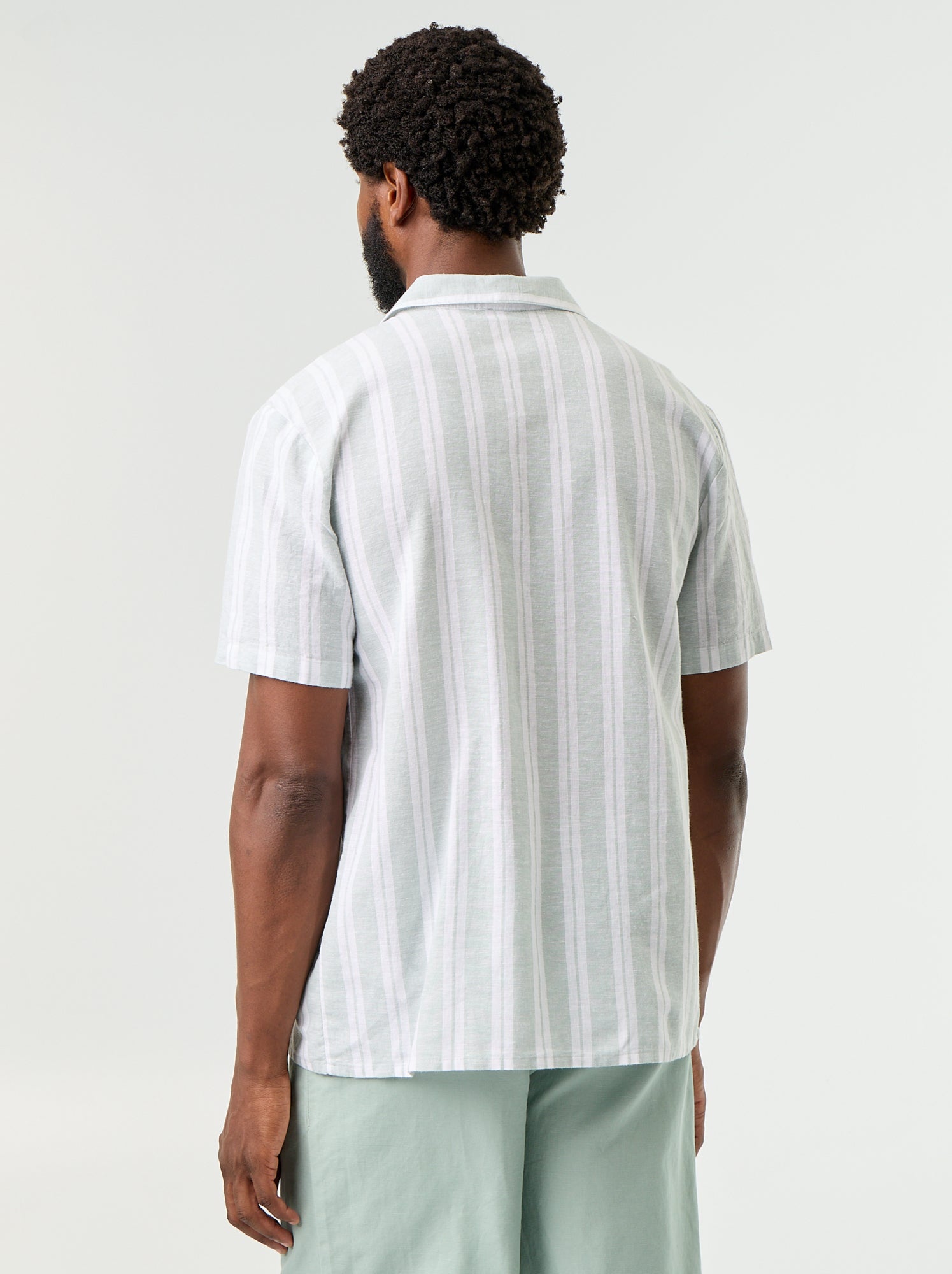 Chemise en lin mélangé à rayures - Vert