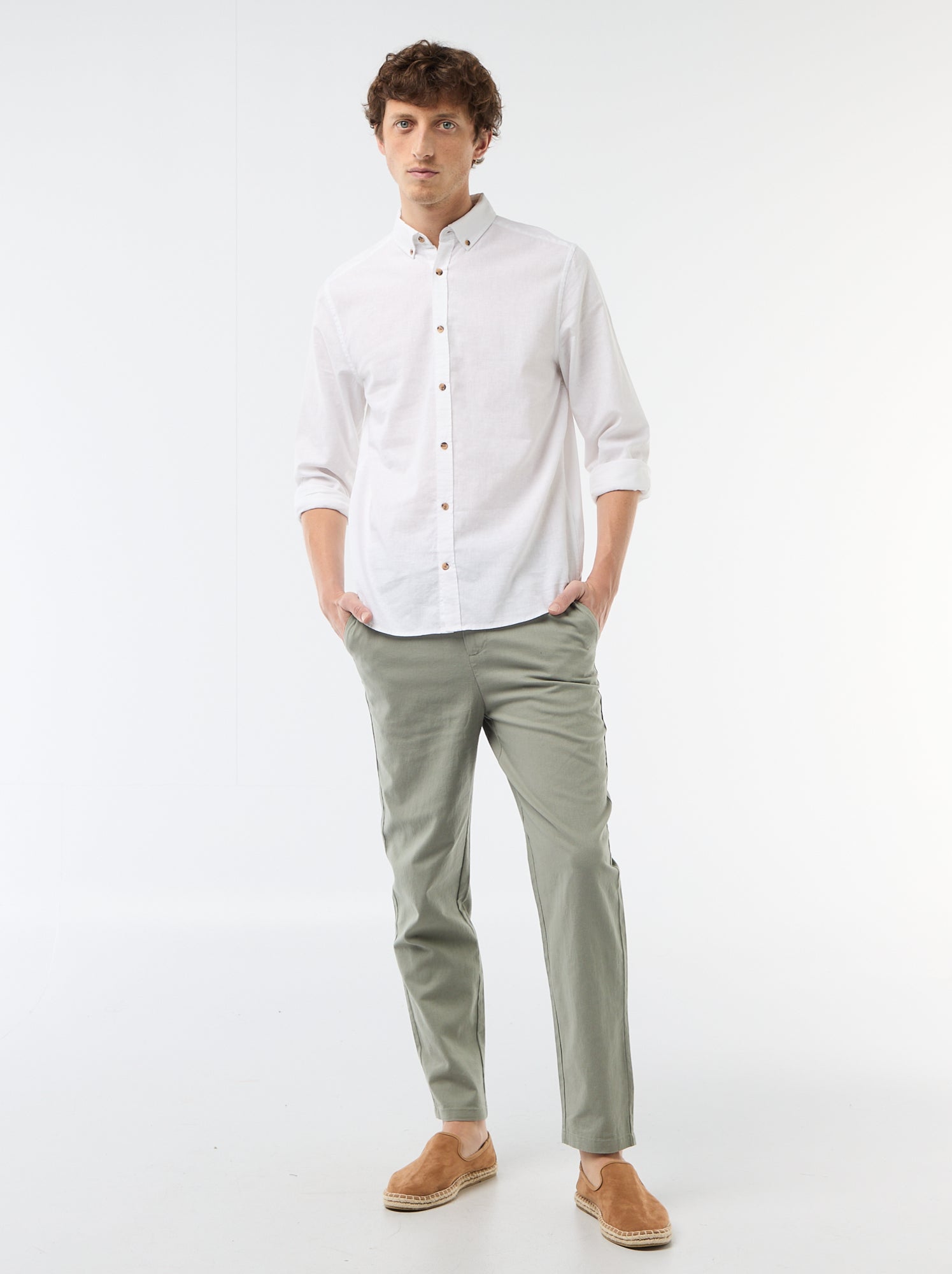 Chemise en lin mélangé - Blanc
