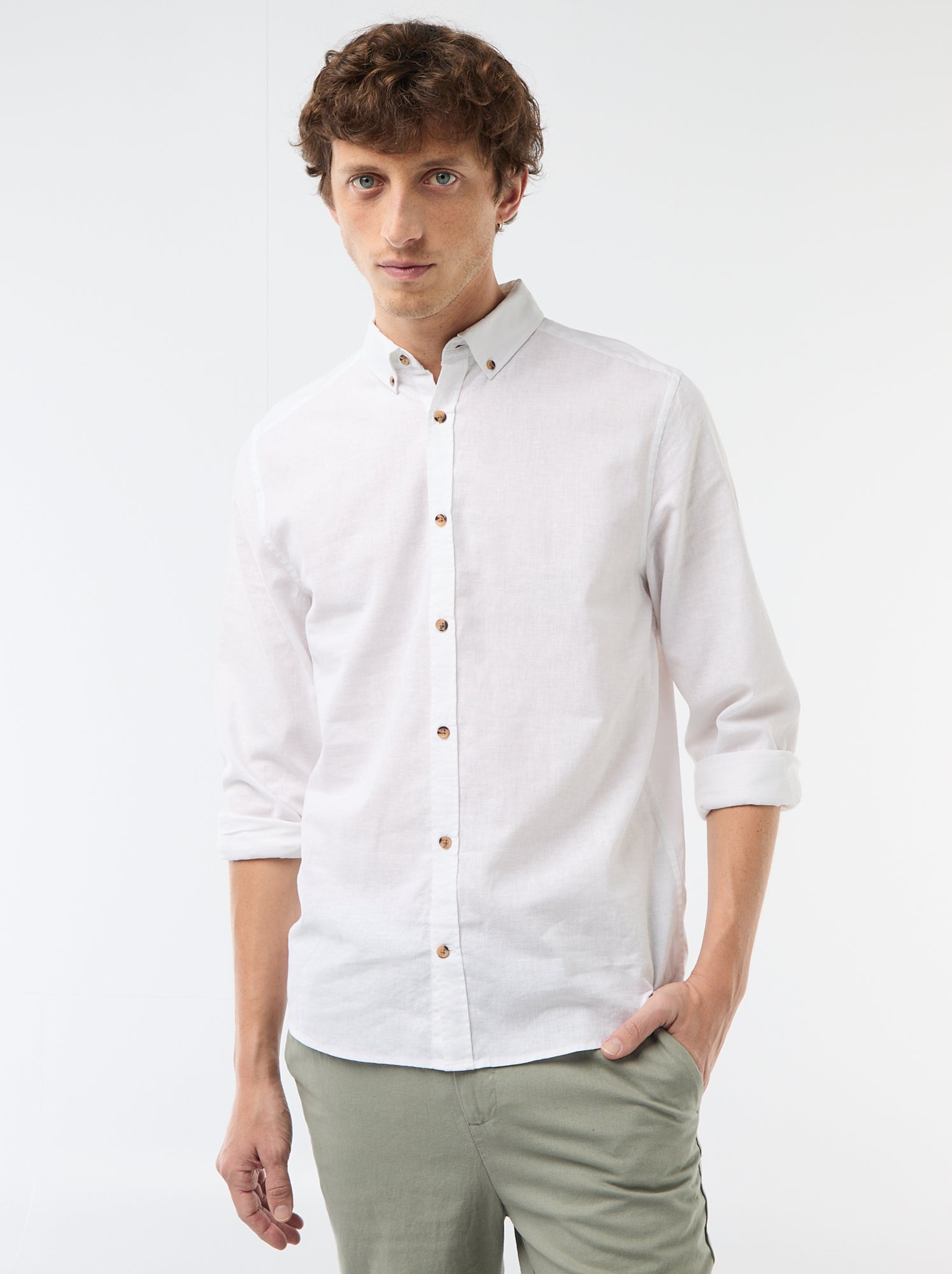 Chemise en lin mélangé - Blanc