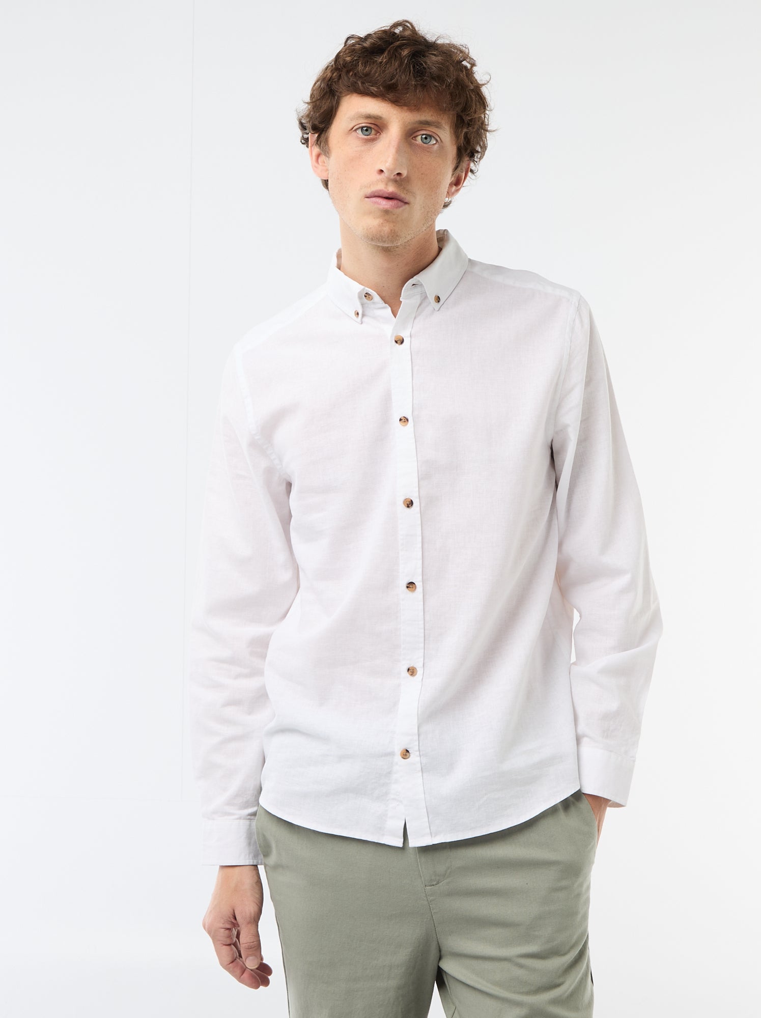 Chemise en lin mélangé - Blanc