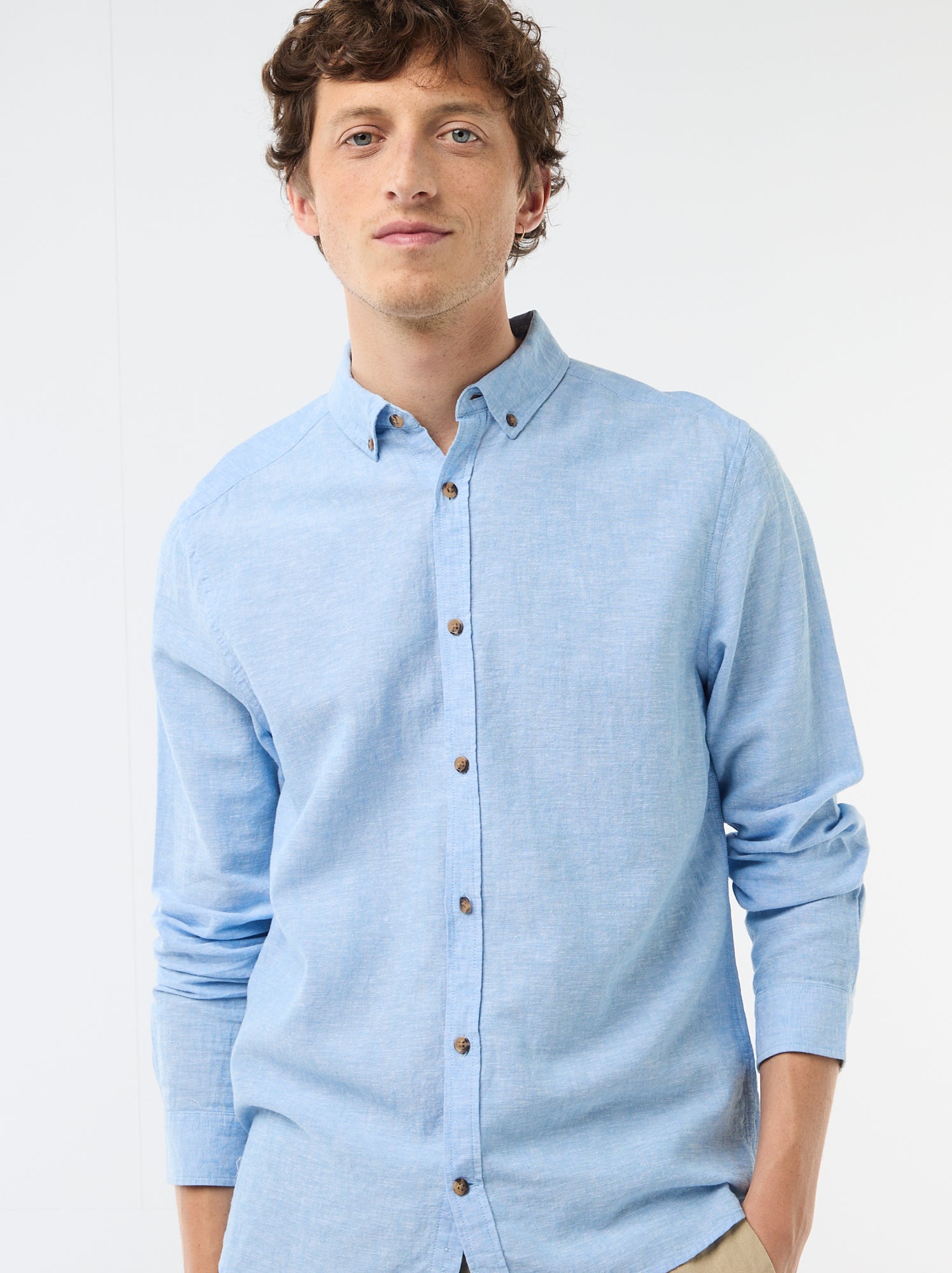 Chemise en lin mélangé - Bleu ciel