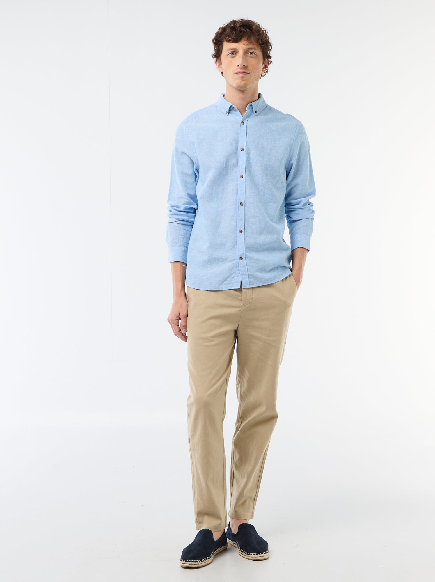 Chemise en lin mélangé - Bleu ciel