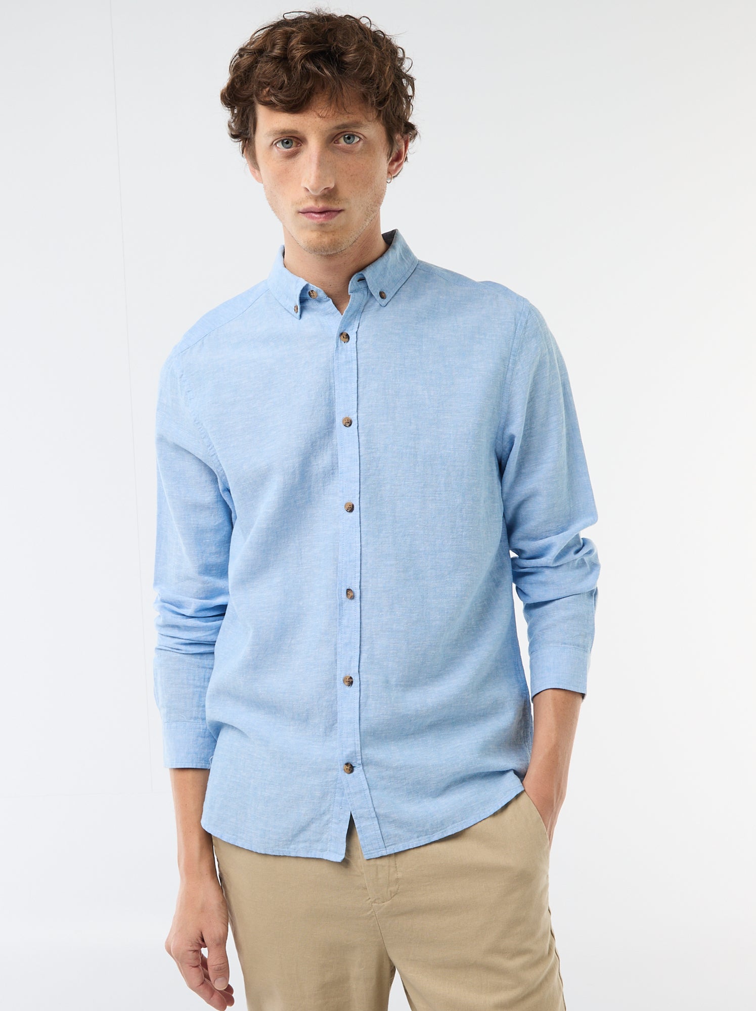 Chemise en lin mélangé - Bleu ciel