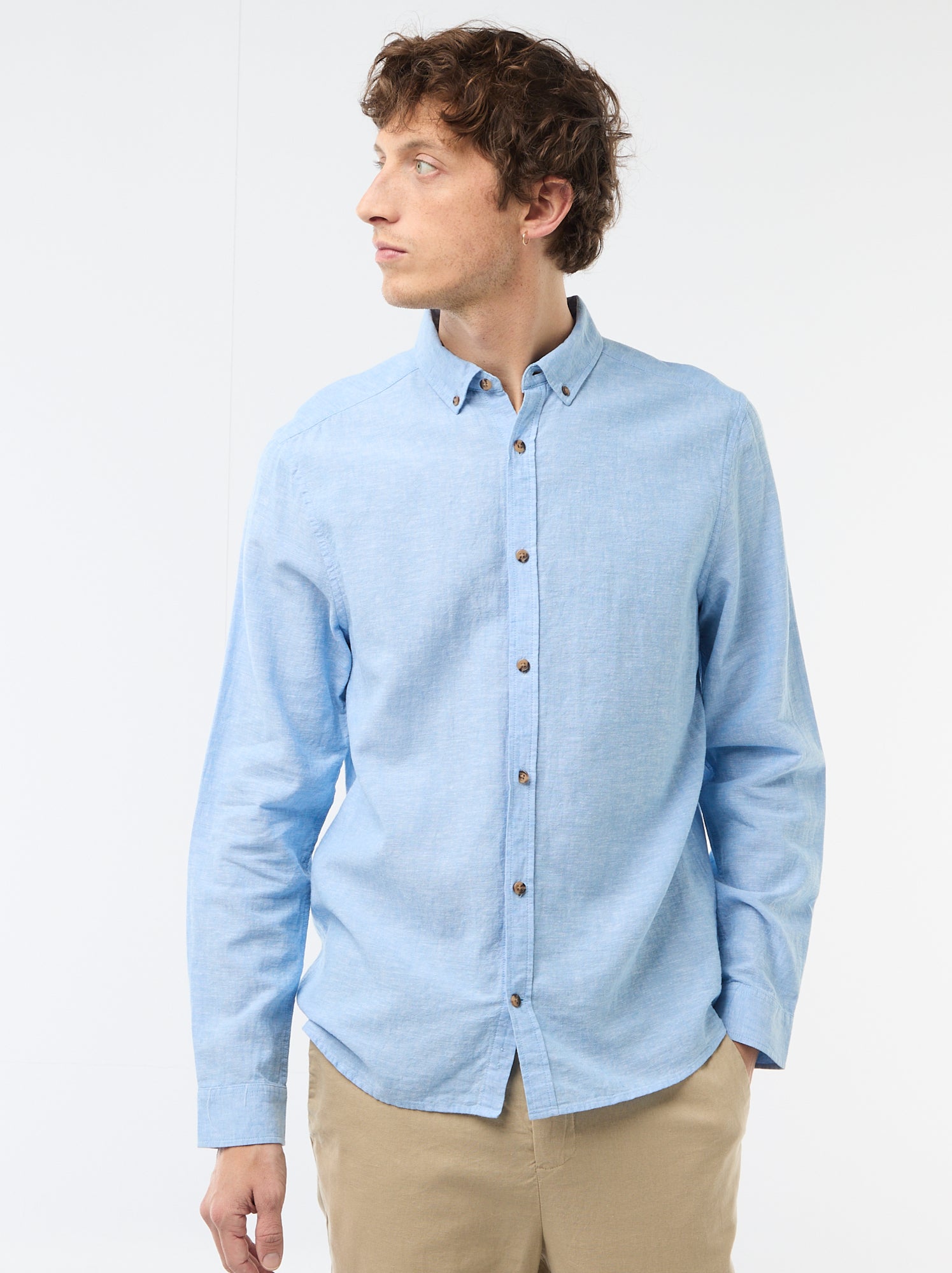 Chemise en lin mélangé - Bleu ciel