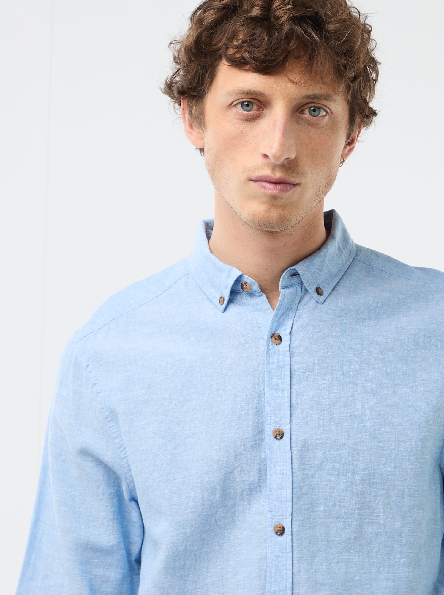 Chemise en lin mélangé - Bleu ciel