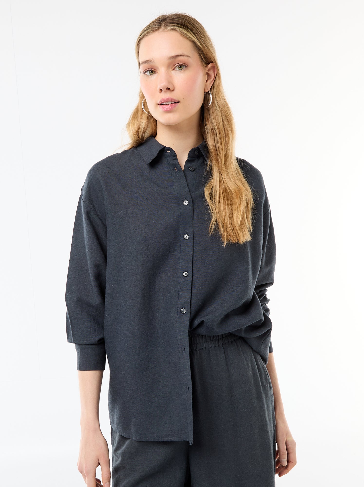 Chemise en lin mélangé - Bleu