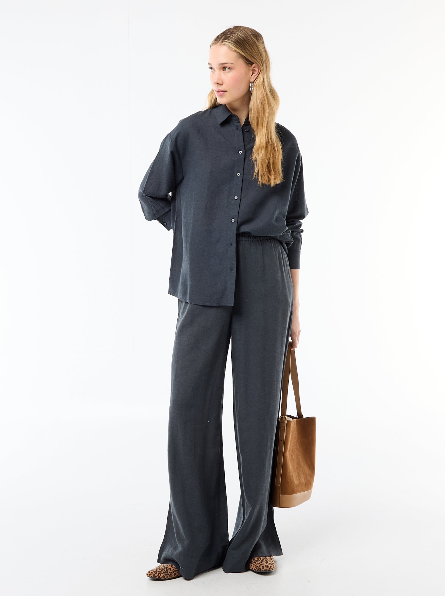 Chemise en lin mélangé - Bleu