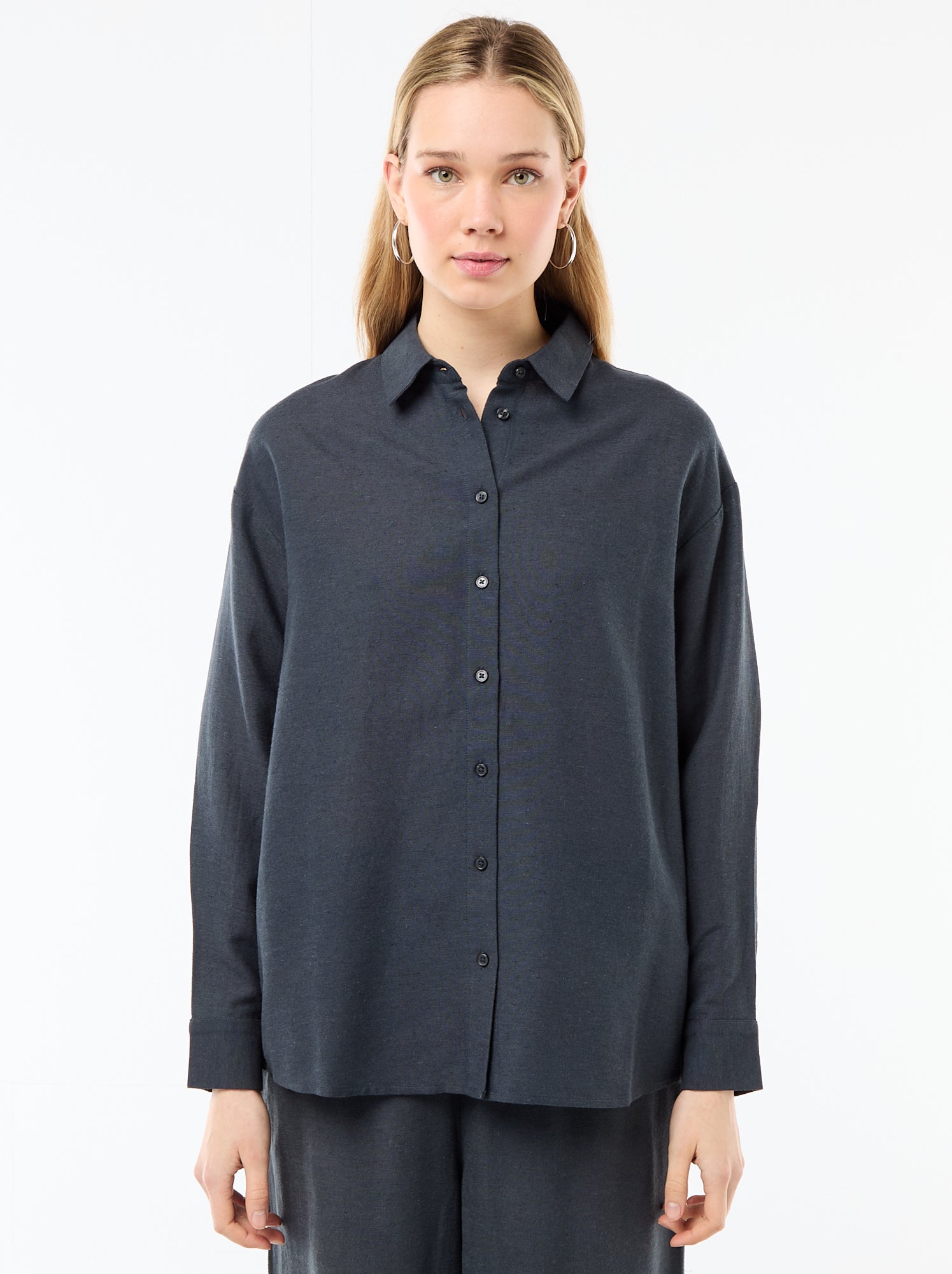 Chemise en lin mélangé - Bleu