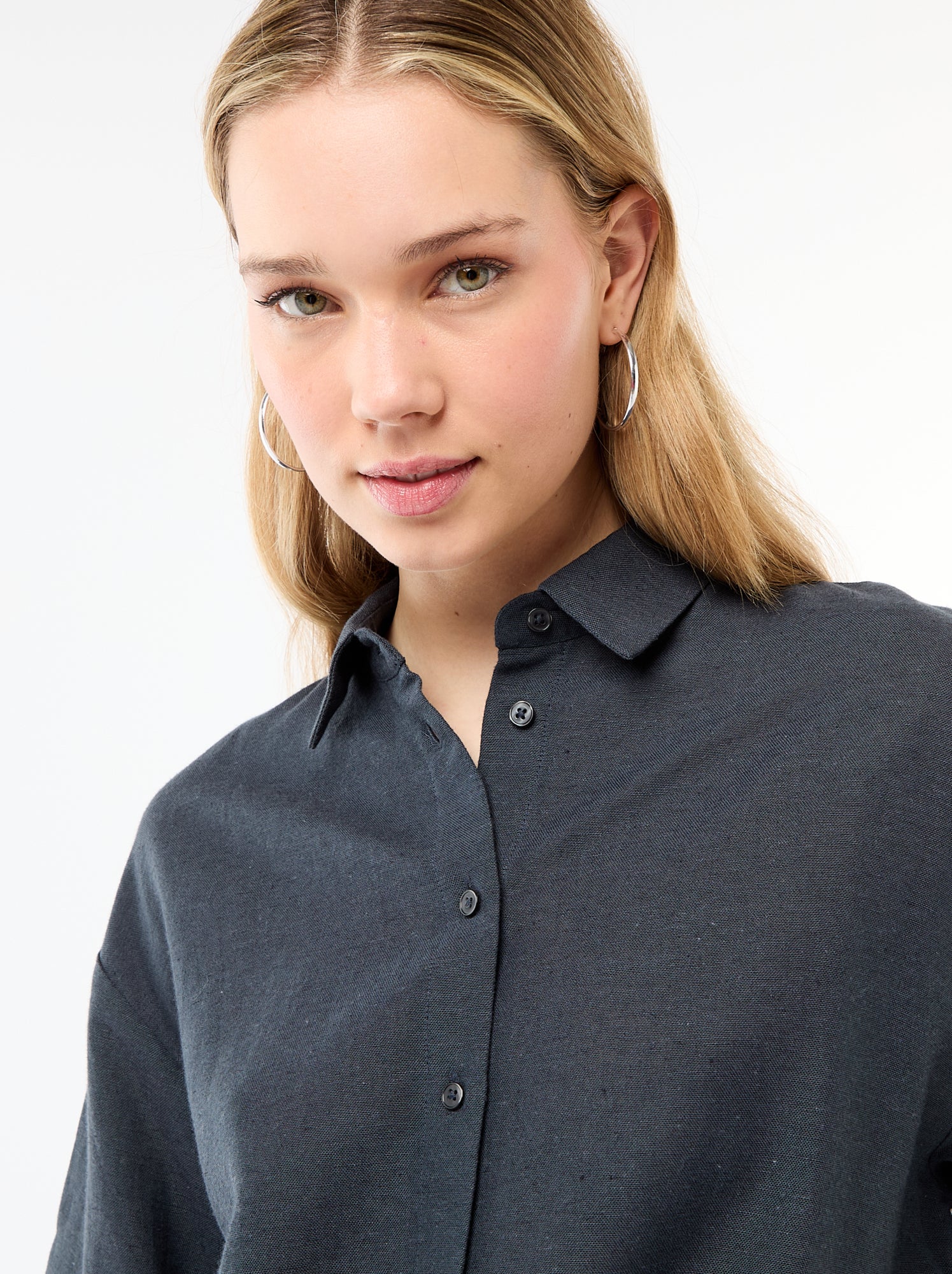 Chemise en lin mélangé - Bleu