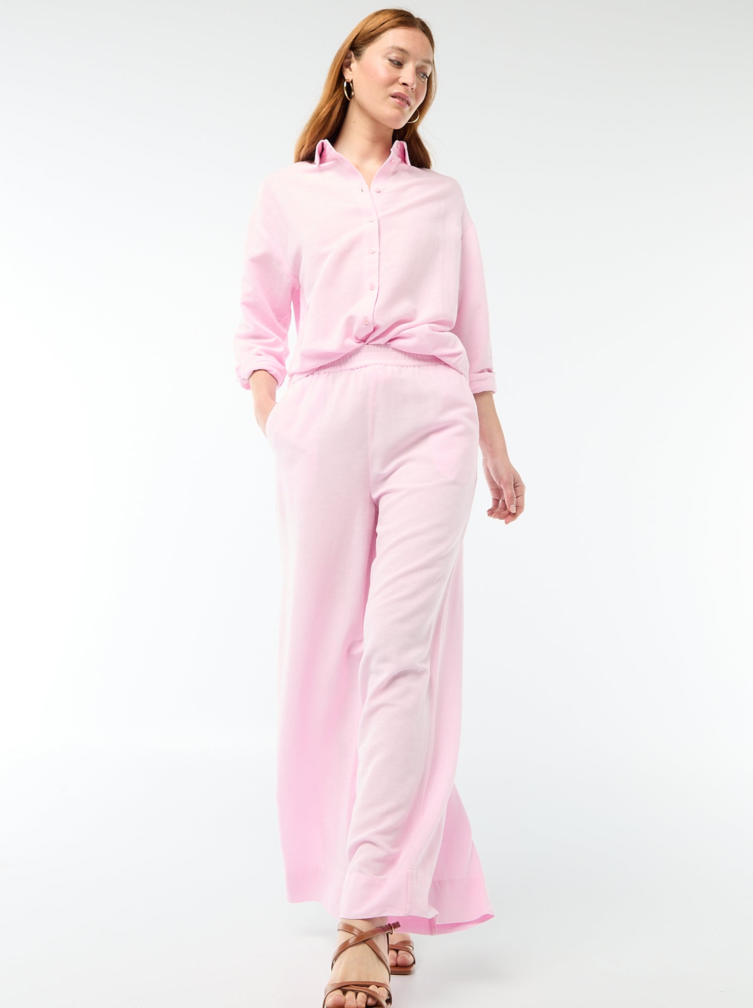 Chemise en lin mélangé - Rose
