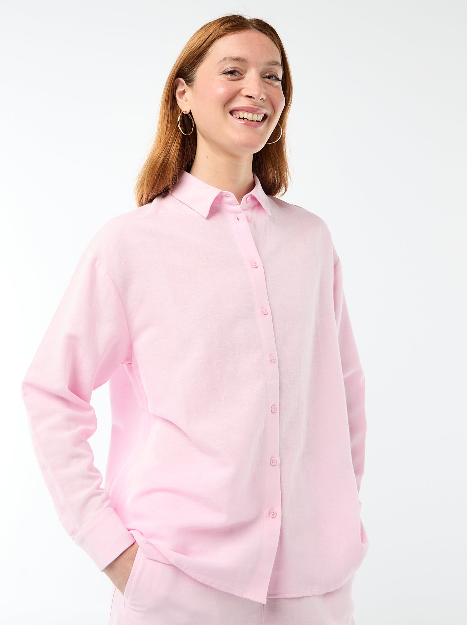 Chemise en lin mélangé - Rose