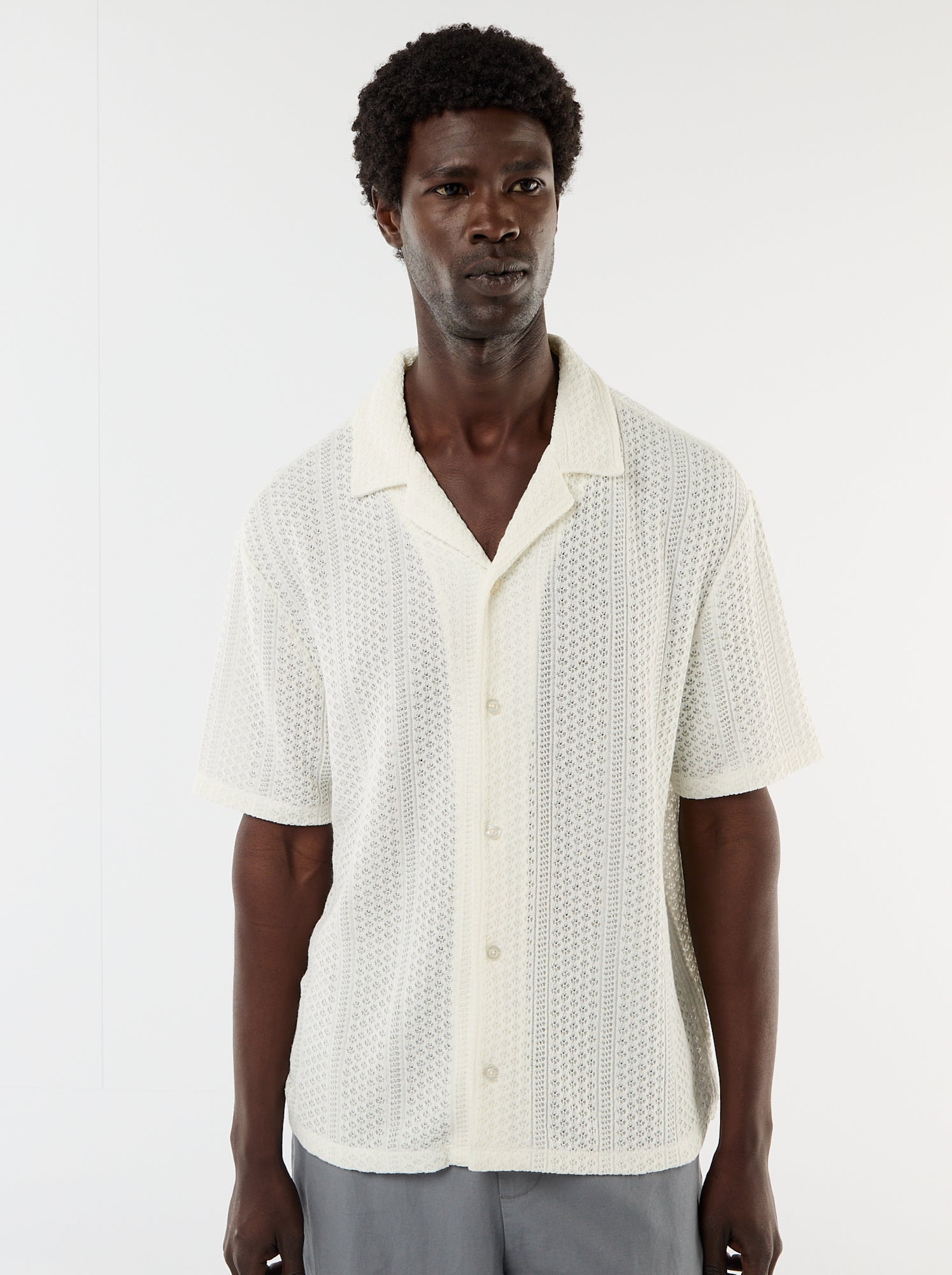 Chemise en maille ajourée et à manches courtes - Blanc