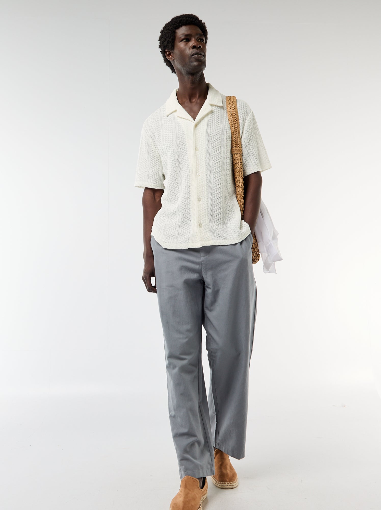 Chemise en maille ajourée et à manches courtes - Blanc