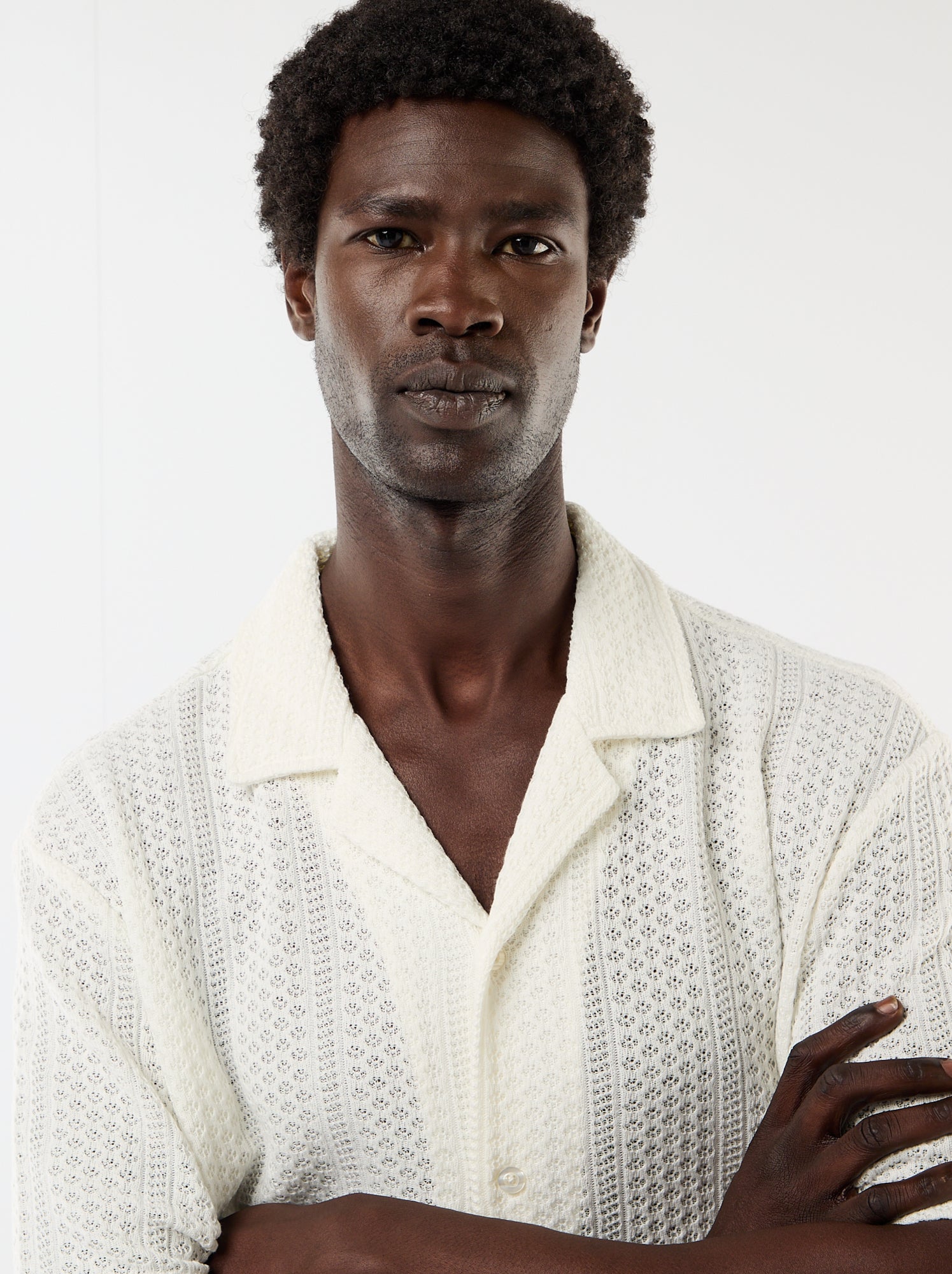 Chemise en maille ajourée et à manches courtes - Blanc