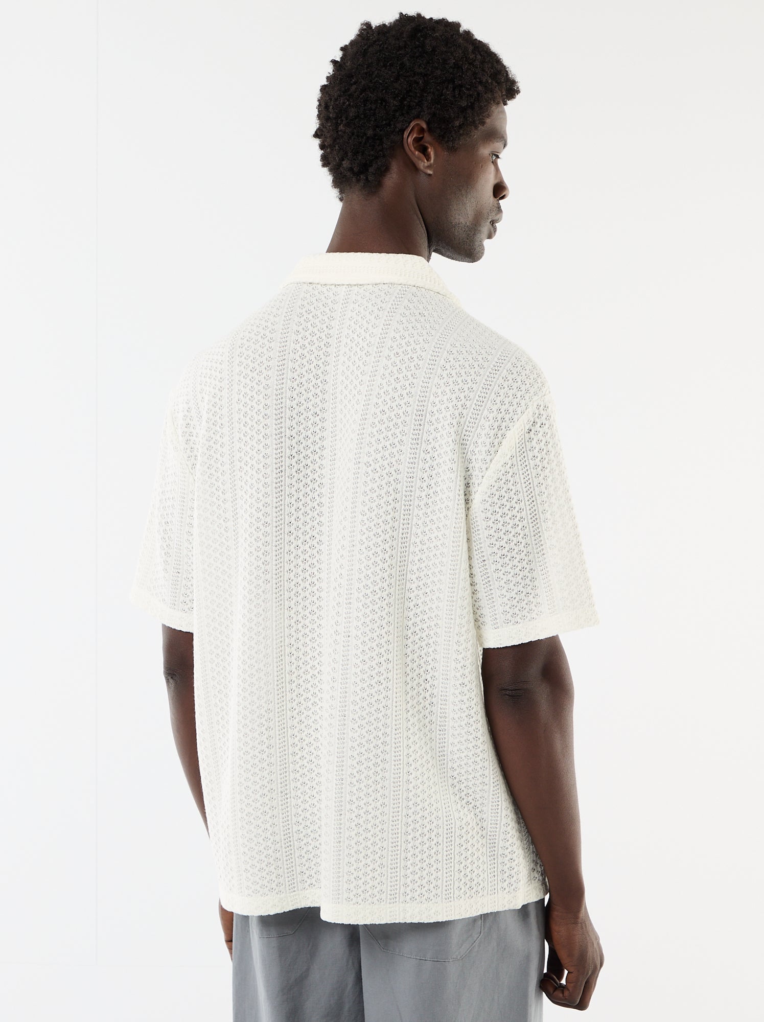 Chemise en maille ajourée et à manches courtes - Blanc