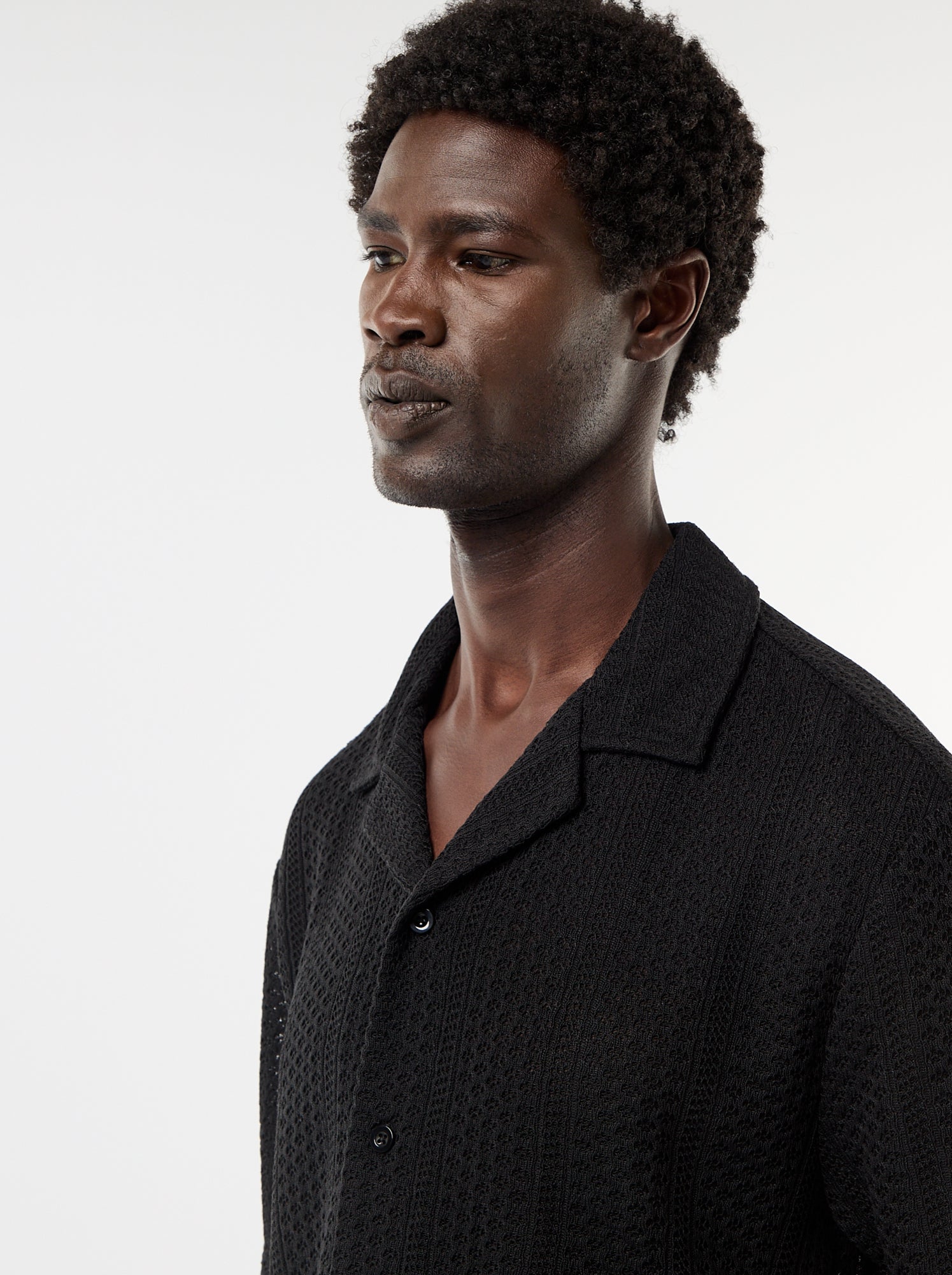 Chemise en maille ajourée et à manches courtes - Noir
