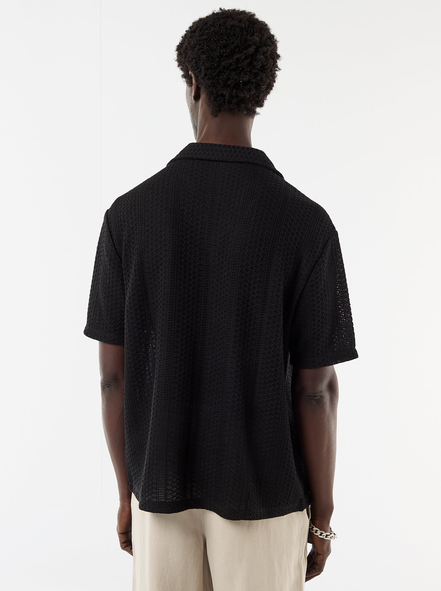 Chemise en maille ajourée et à manches courtes - Noir