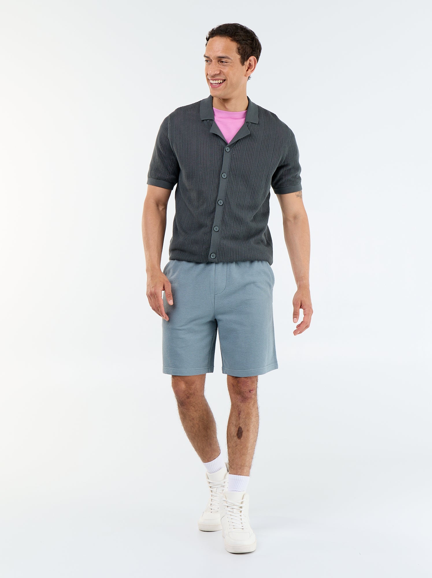 Chemise en matière ajourée à manches courtes - Kaki