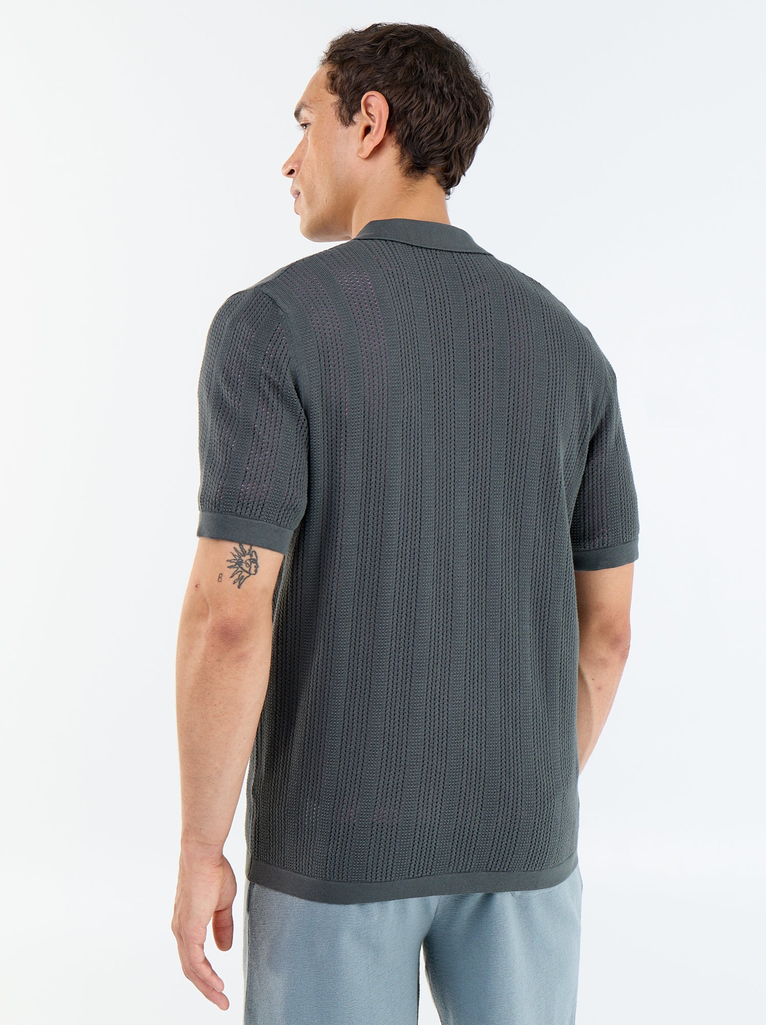 Chemise en matière ajourée à manches courtes - Kaki