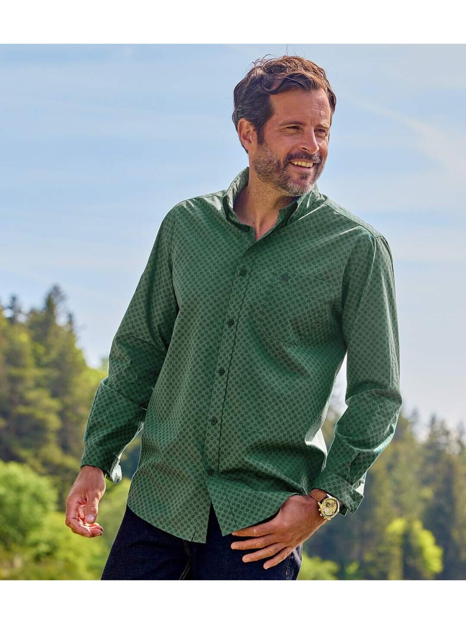 Chemise en popeline à micro-motifs   - atlas for men - Vert
