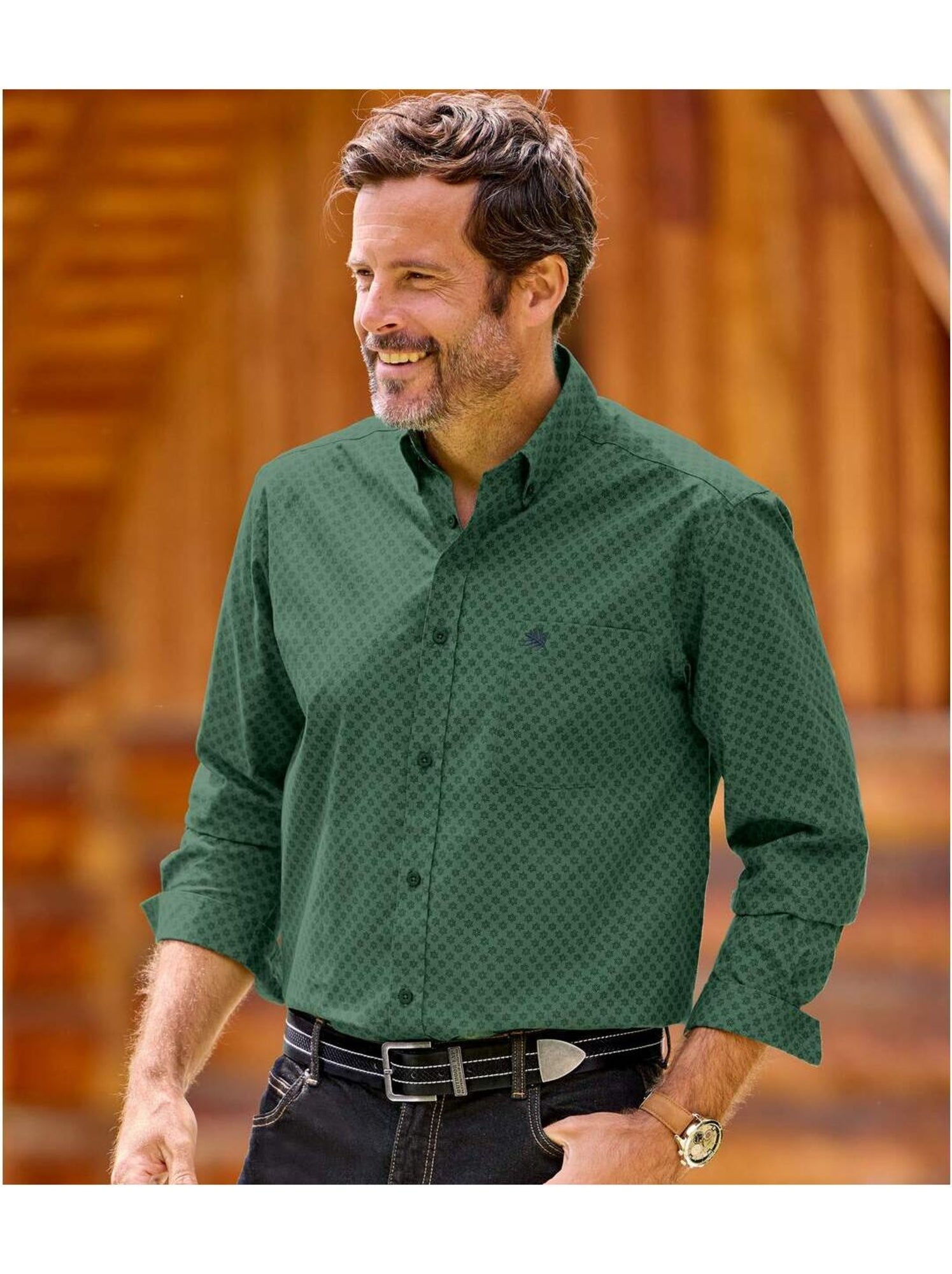 Chemise en popeline à micro-motifs   - atlas for men - Vert