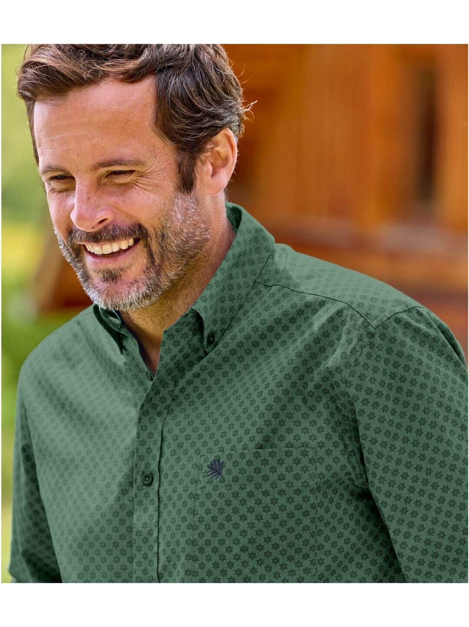 Chemise en popeline à micro-motifs   - atlas for men - Vert